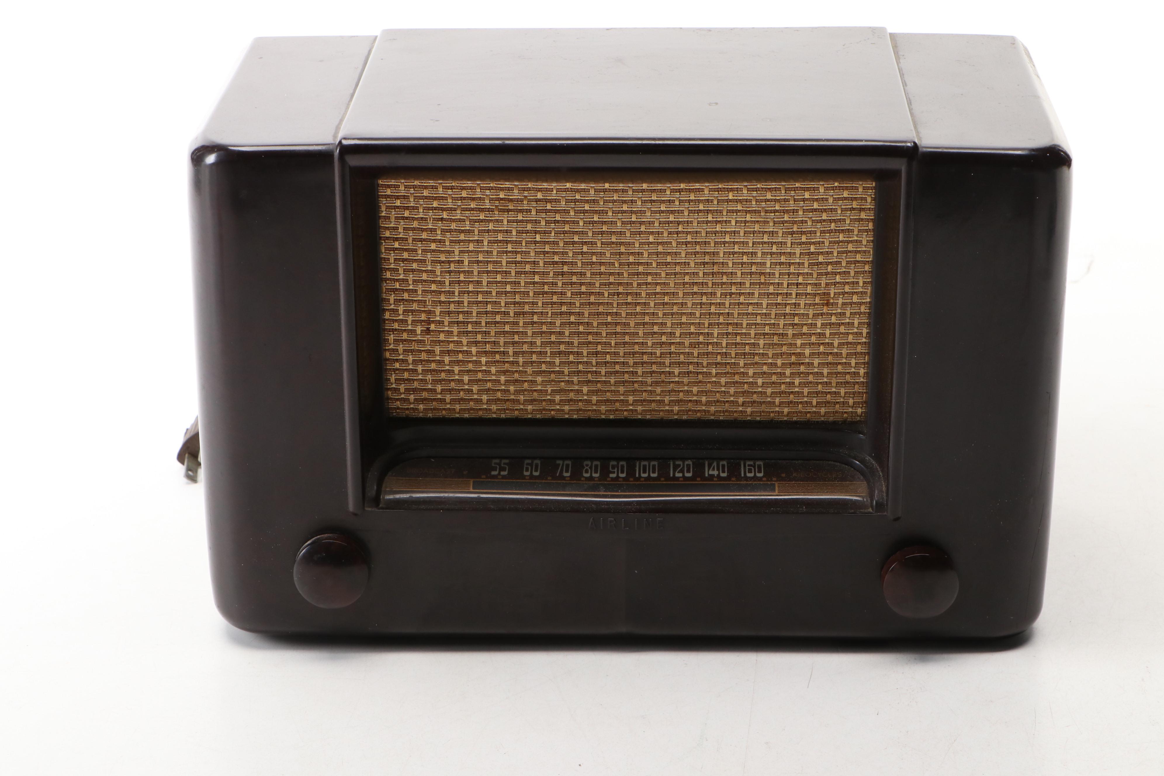 General Electric and Wards Airline Bakelite Tube Radios, Mid-20th Century