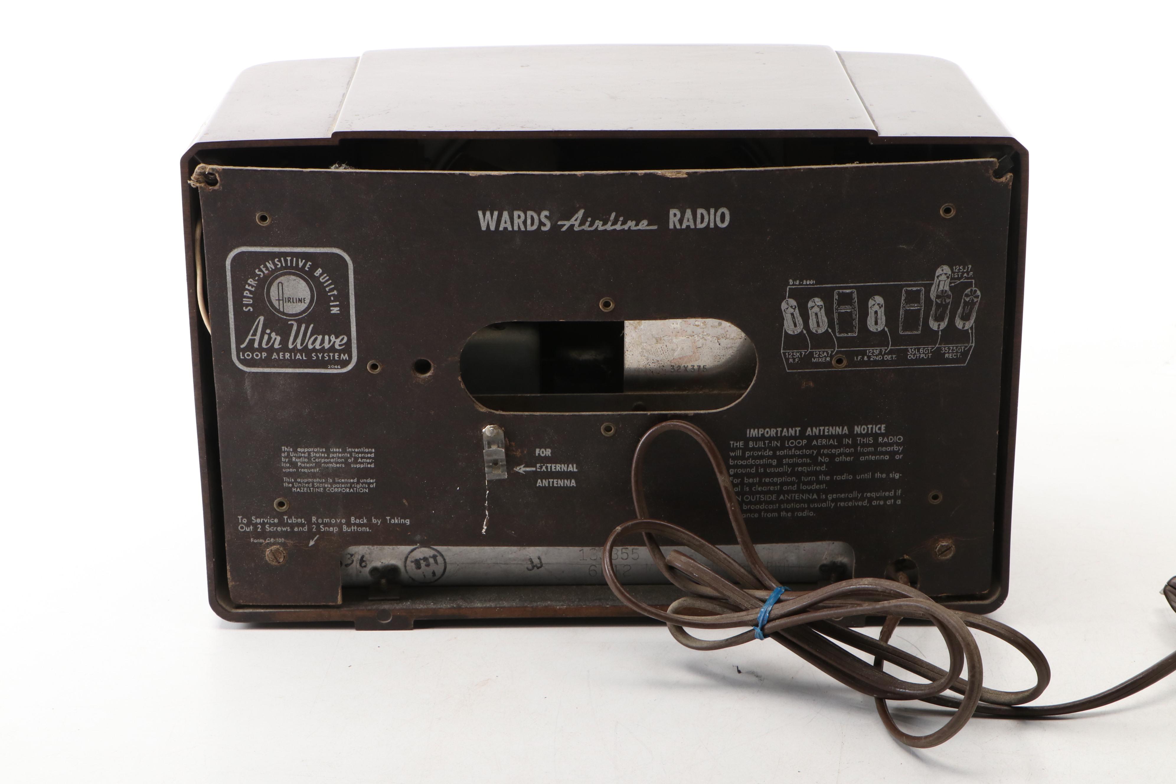 General Electric and Wards Airline Bakelite Tube Radios, Mid-20th Century