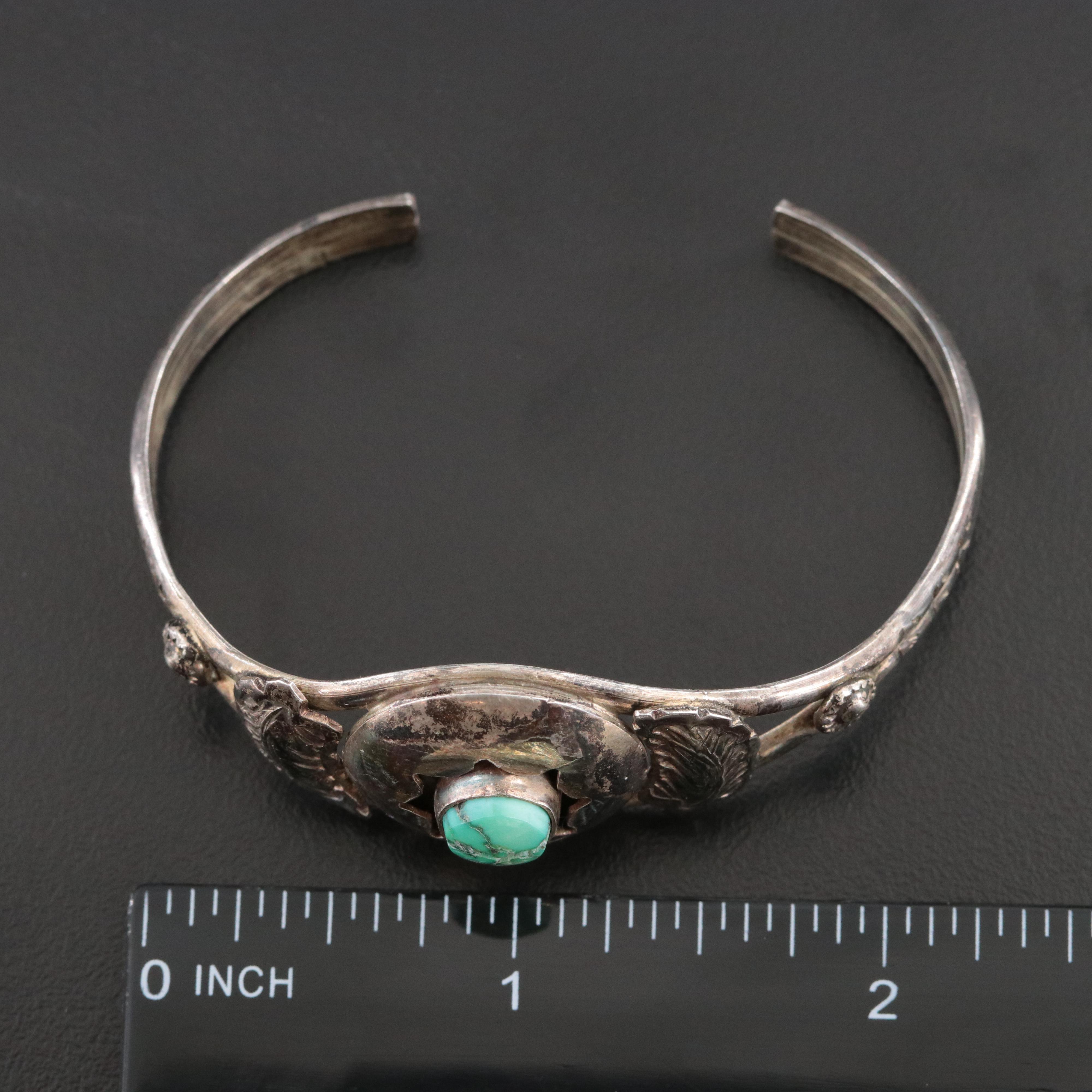 Western Sterling Turquoise Feather and Shadowbox Cuff Bracelet