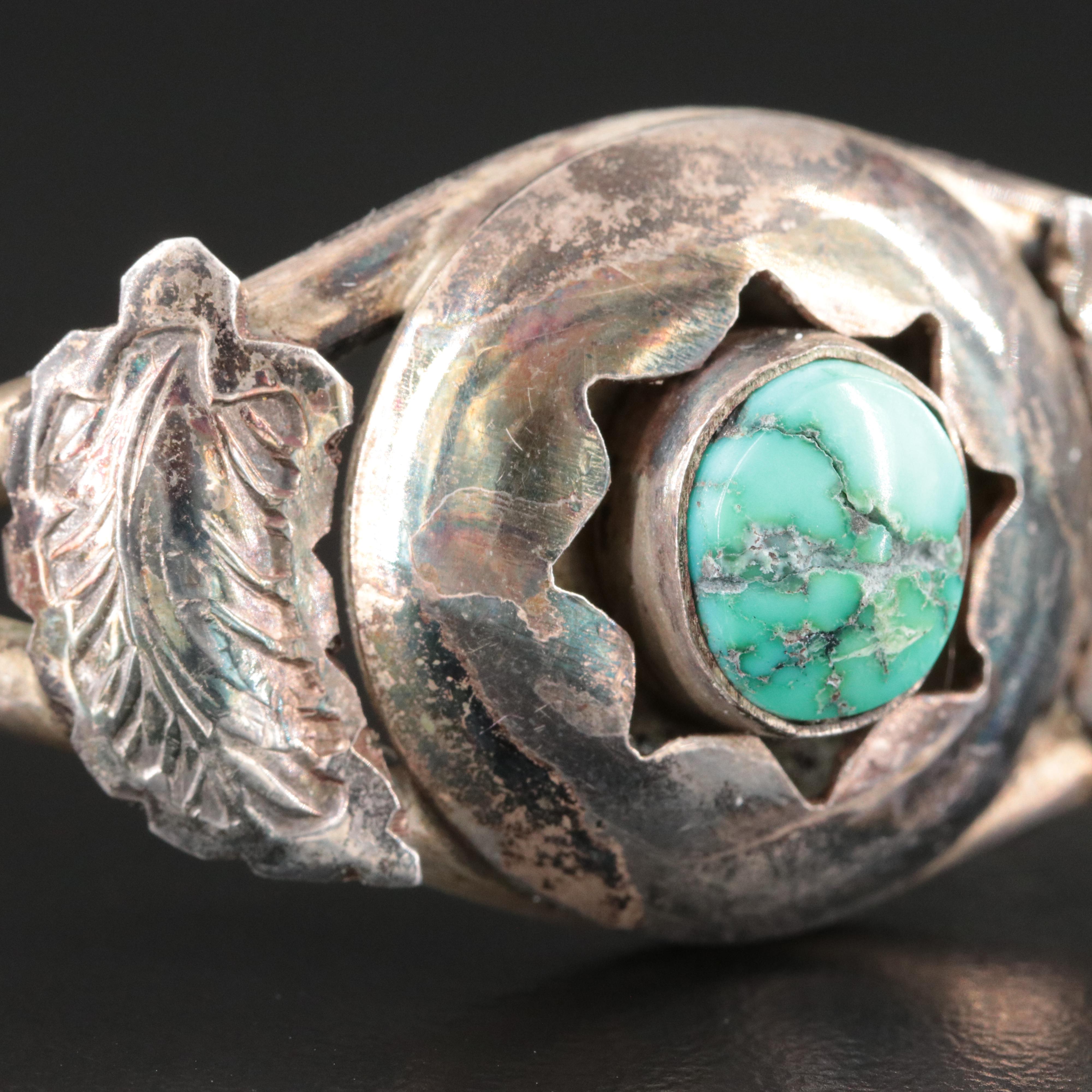 Western Sterling Turquoise Feather and Shadowbox Cuff Bracelet