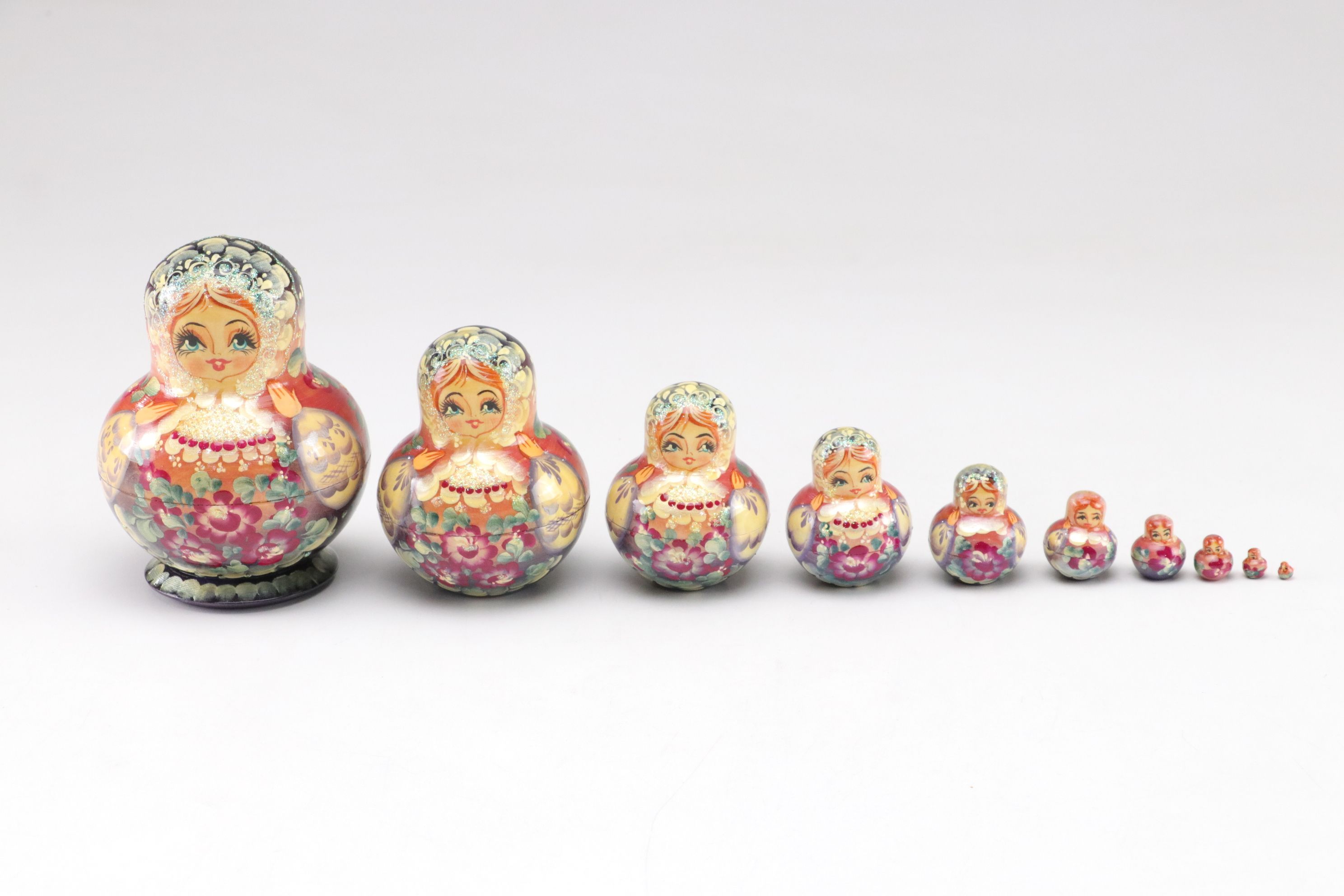 Russian Hand-Painted Wooden Matryoshka Nesting Dolls