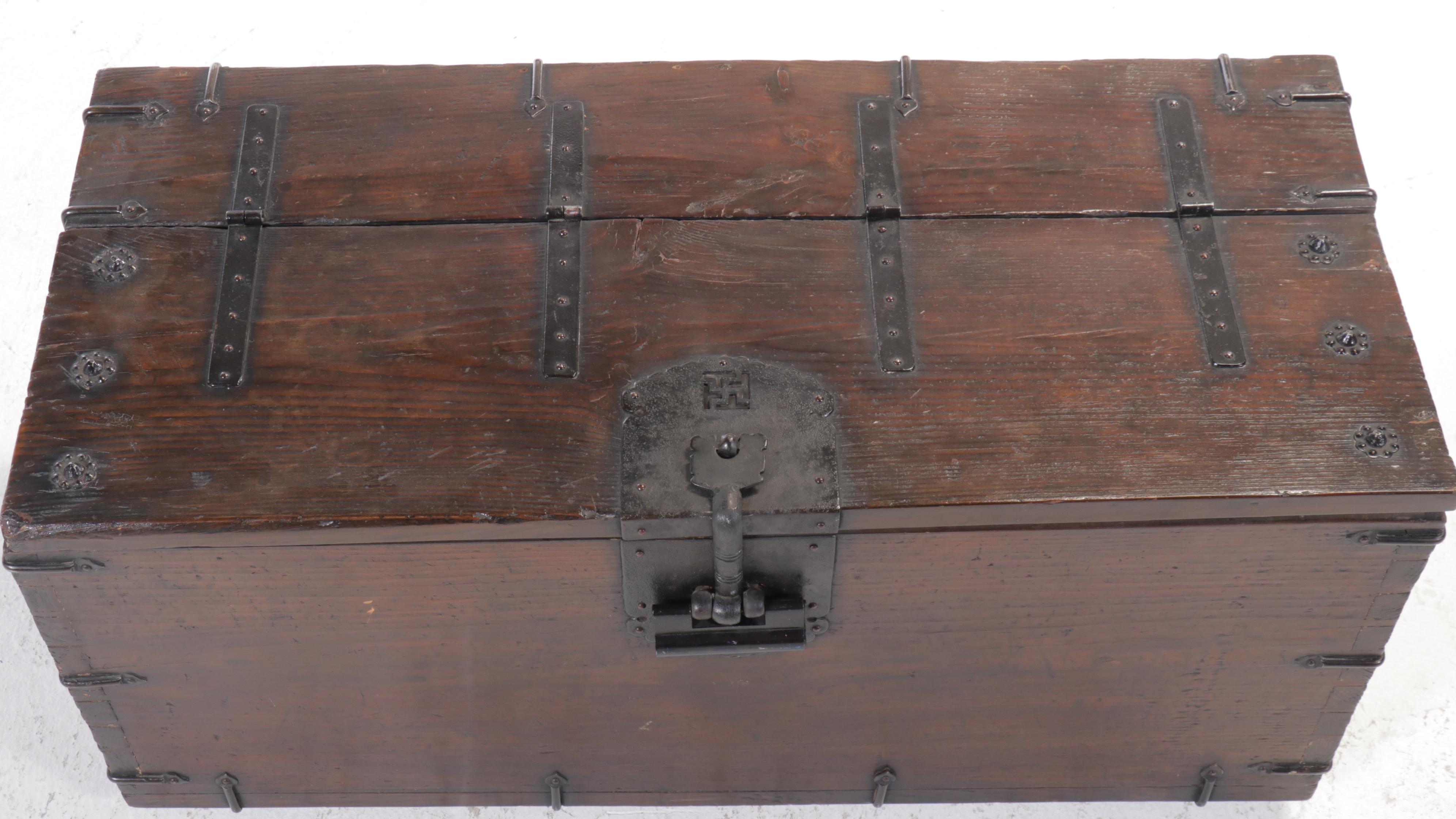 Korean Money Box with Wrought Iron Hinges & Mounts, Circa 1900