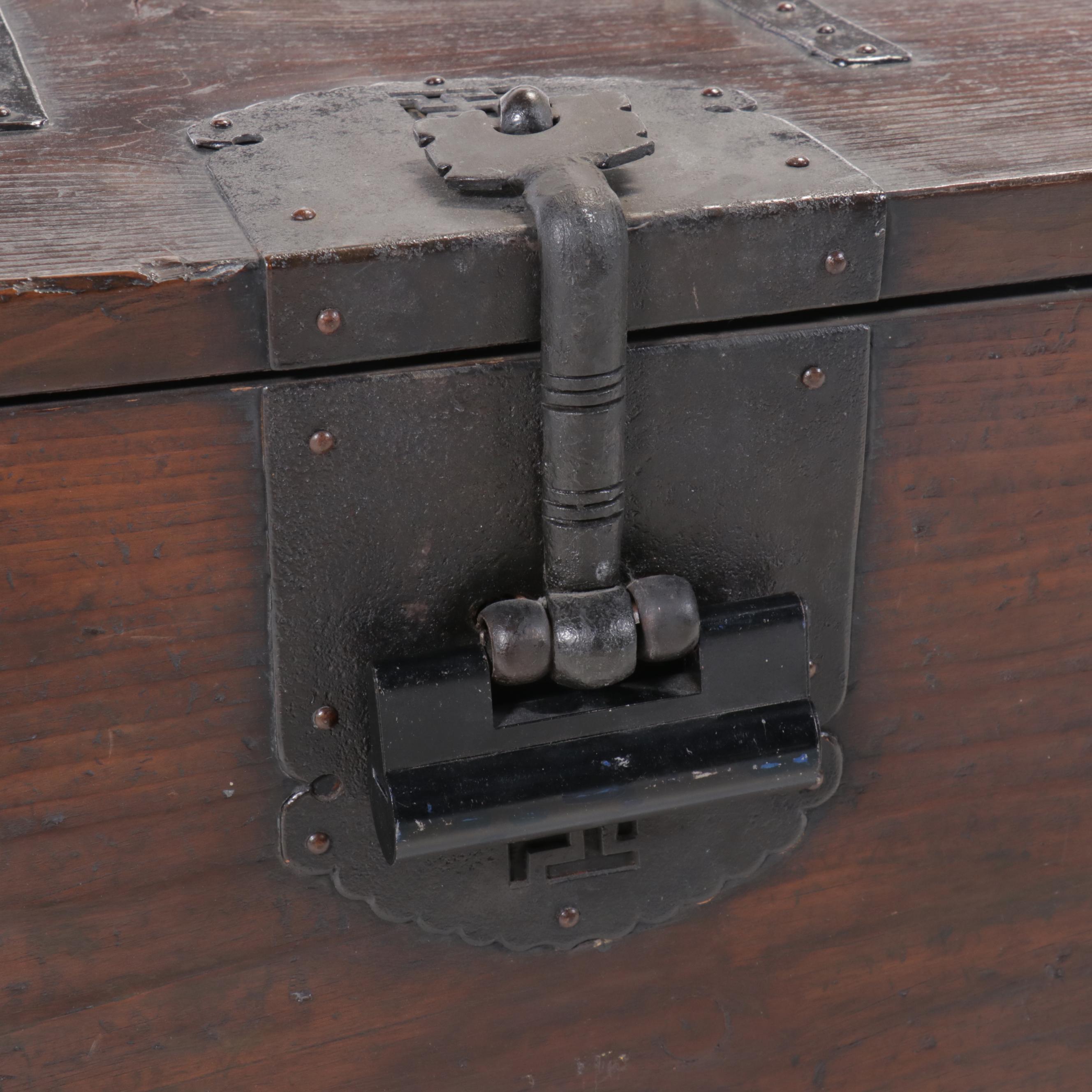 Korean Money Box with Wrought Iron Hinges & Mounts, Circa 1900