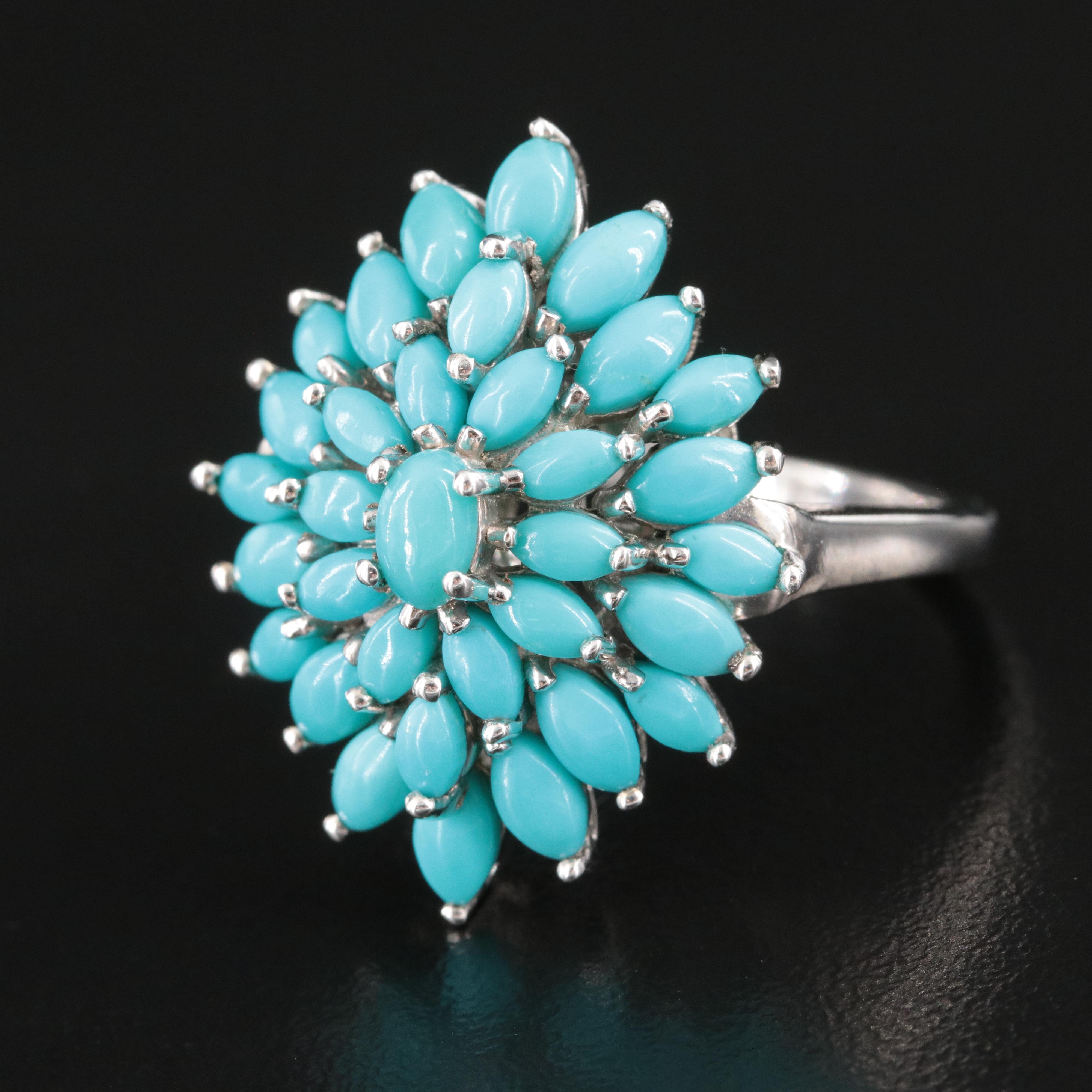 Sleeping Beauty Sterling Composite Turquoise Floral Spray Ring