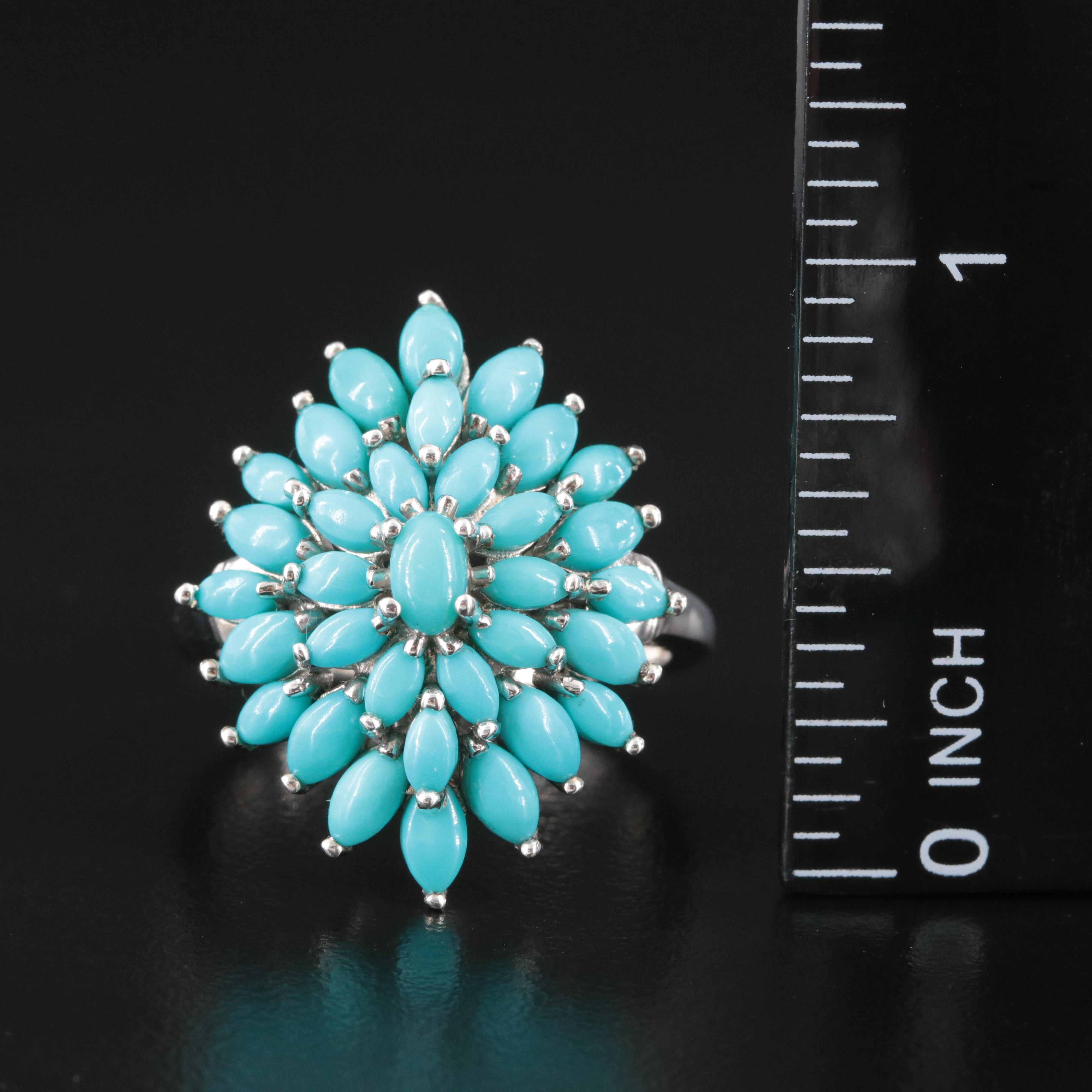 Sleeping Beauty Sterling Composite Turquoise Floral Spray Ring