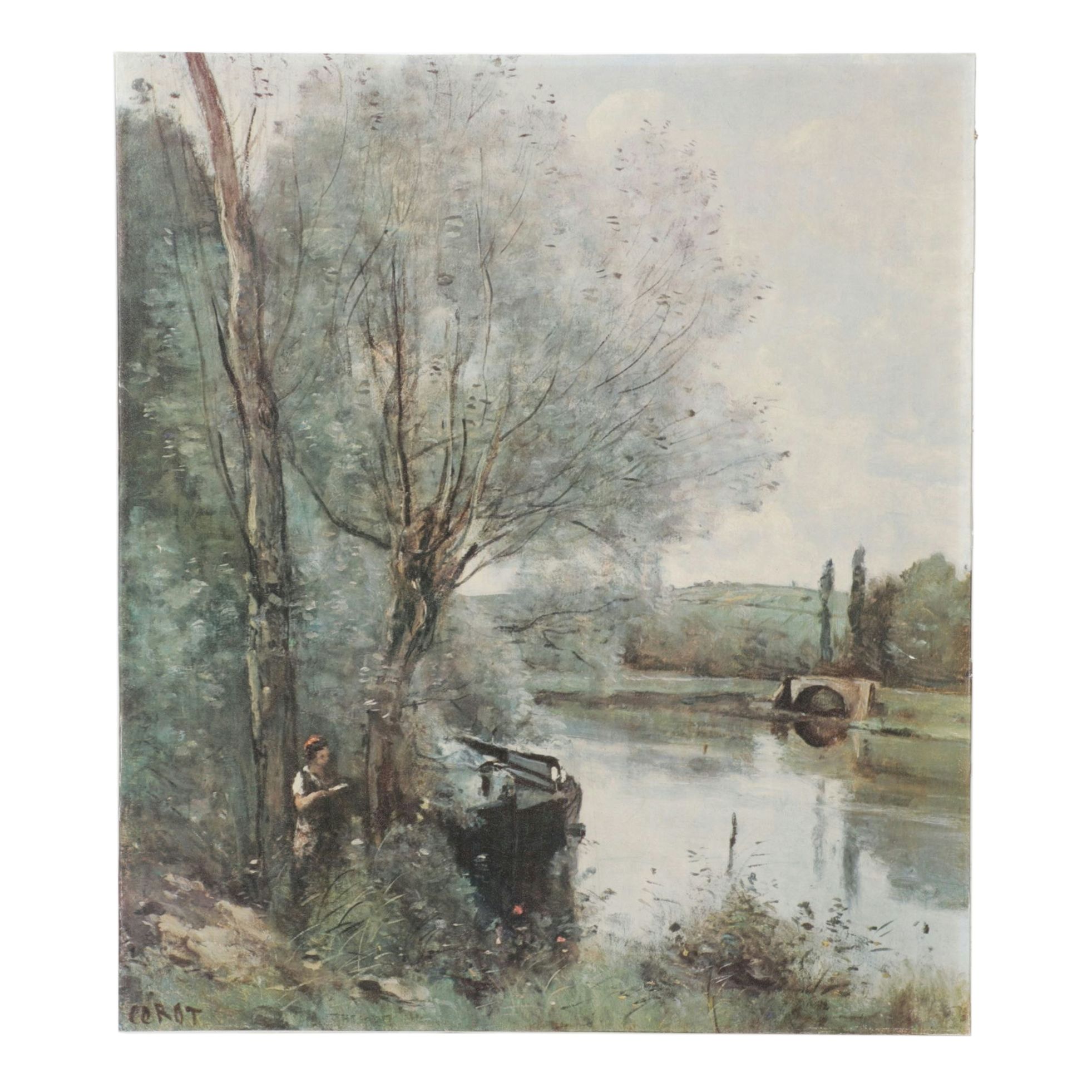 Offset Lithograph After J.B.C. Corot "The Reader on the Wooded Bank", 1968