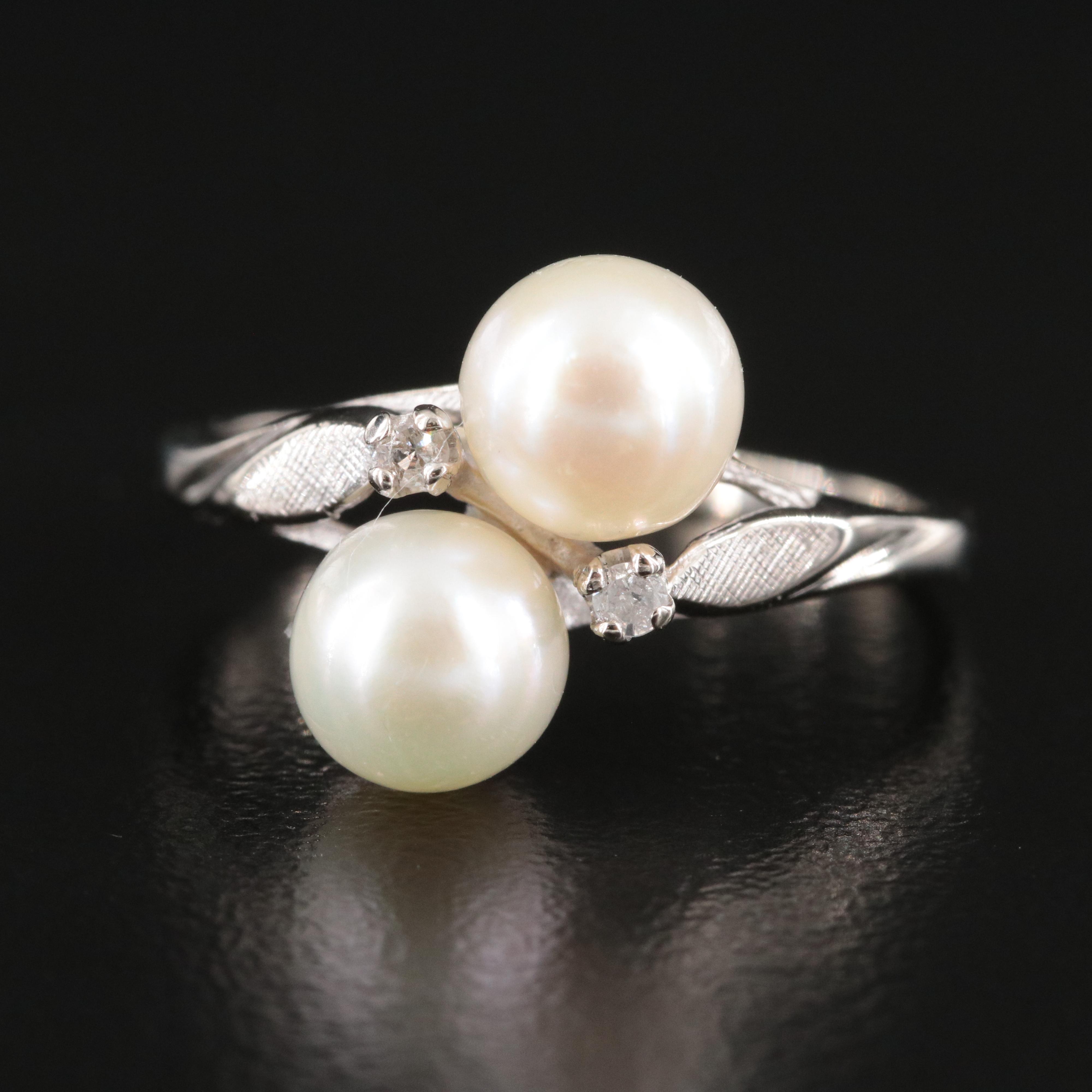 14K Pearl and Diamond Toi et Moi Ring