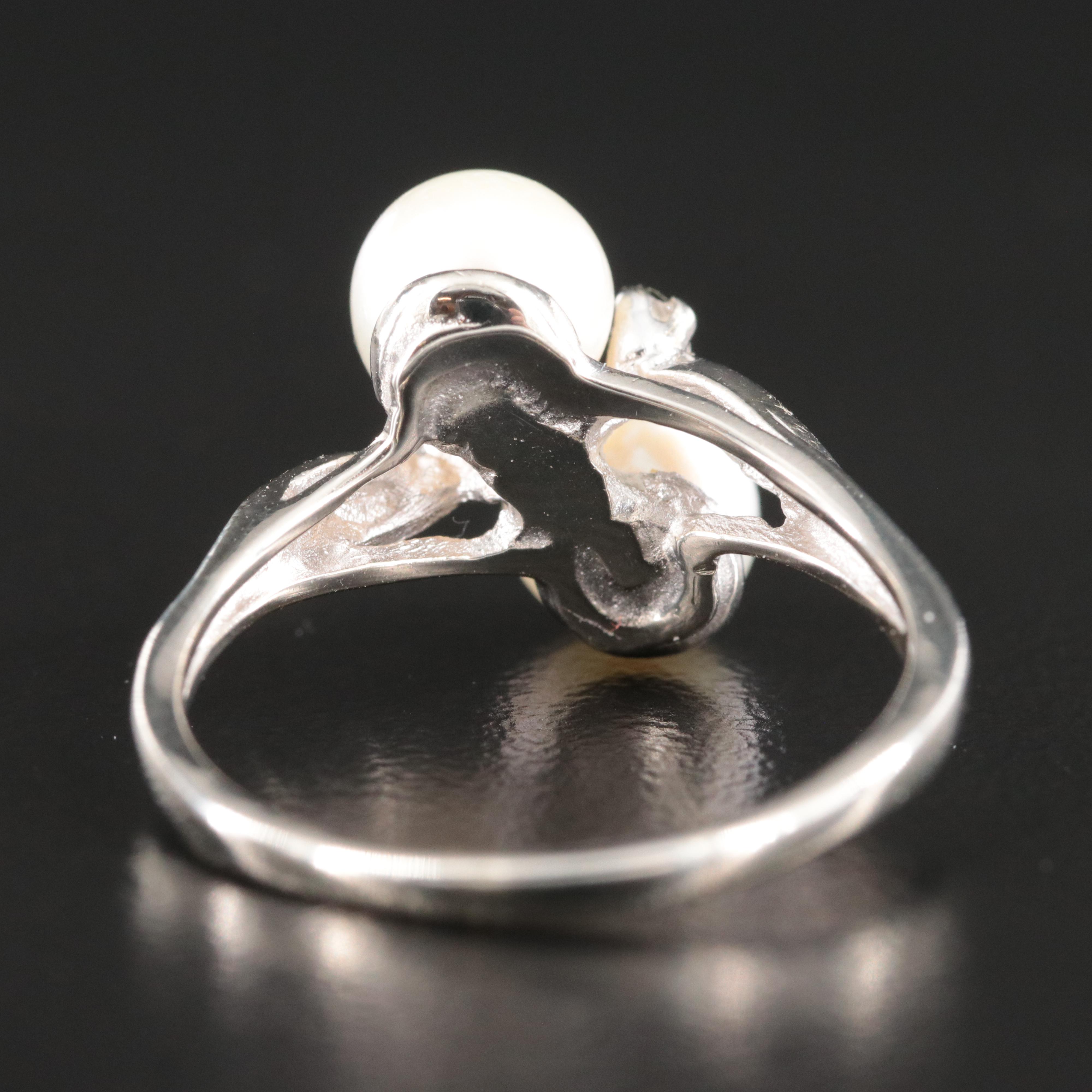 14K Pearl and Diamond Toi et Moi Ring