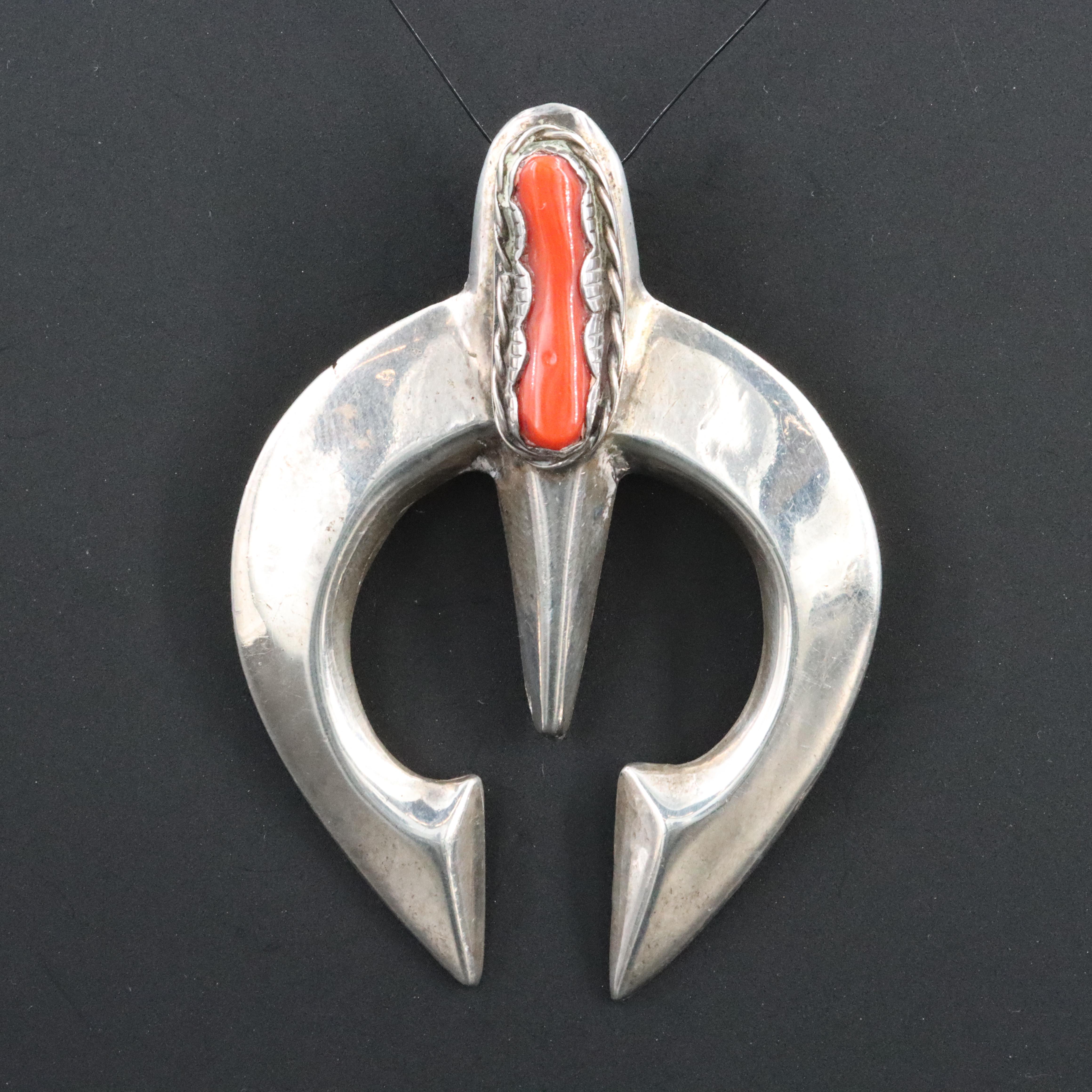 Southwestern Sterling Coral Naja Pendant