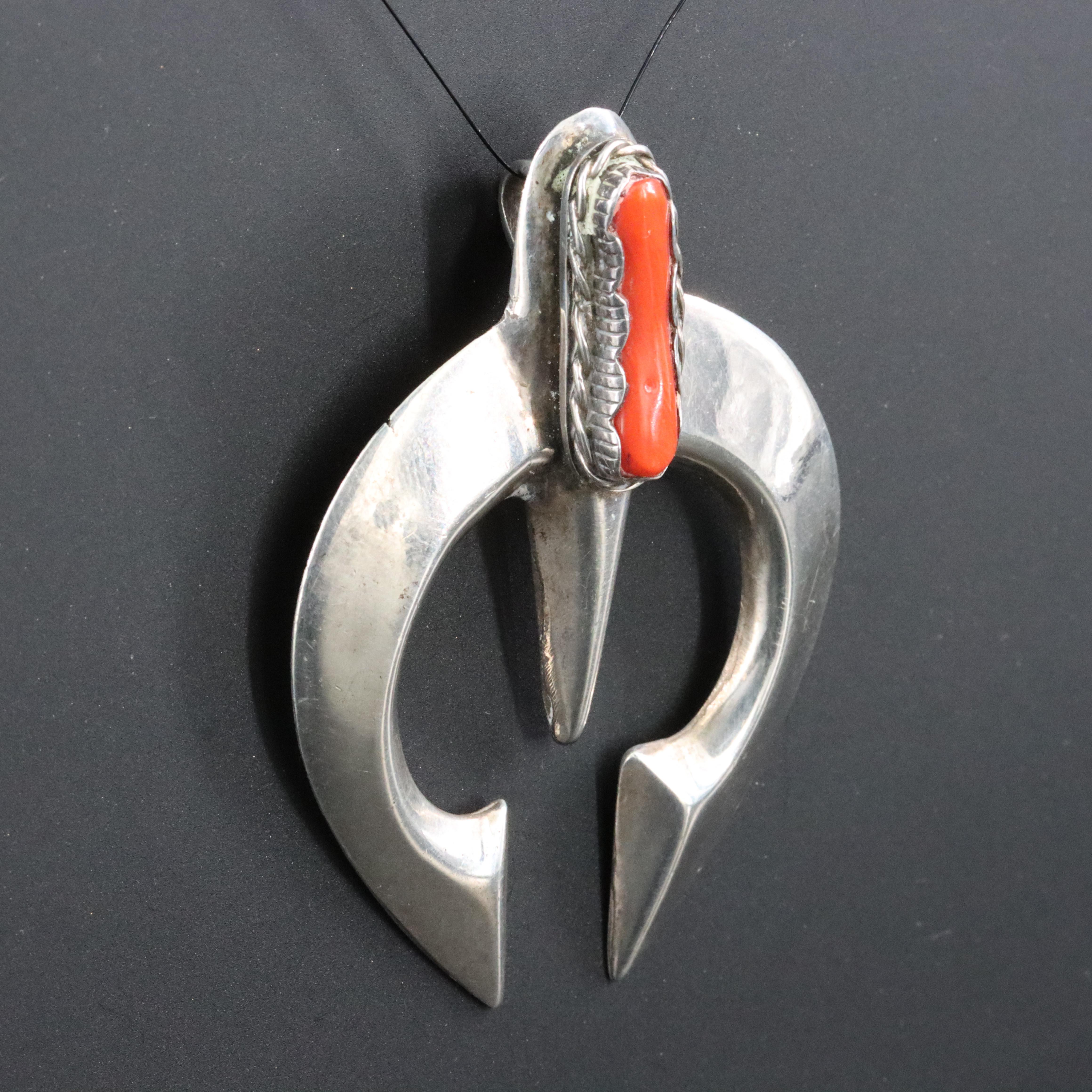 Southwestern Sterling Coral Naja Pendant