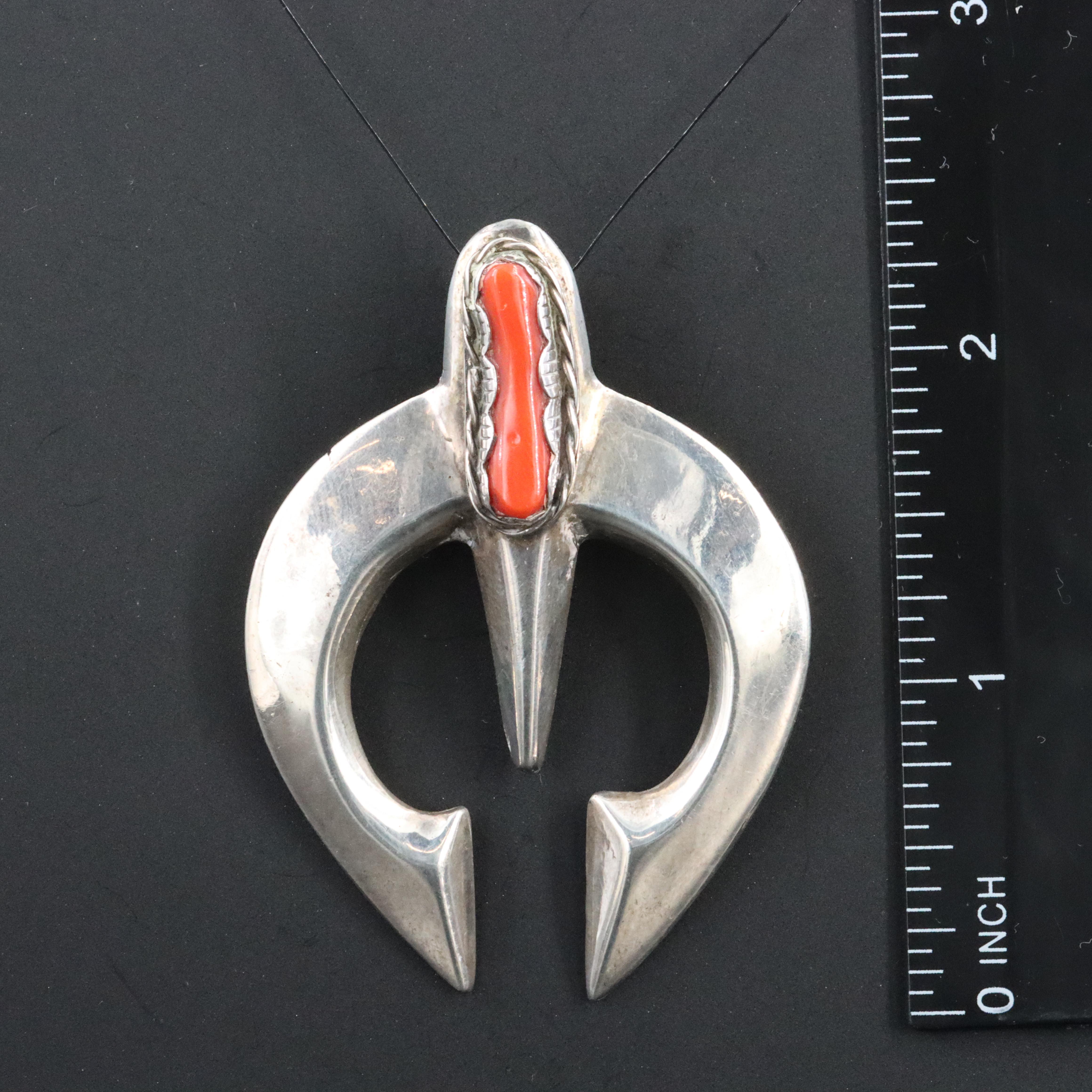 Southwestern Sterling Coral Naja Pendant