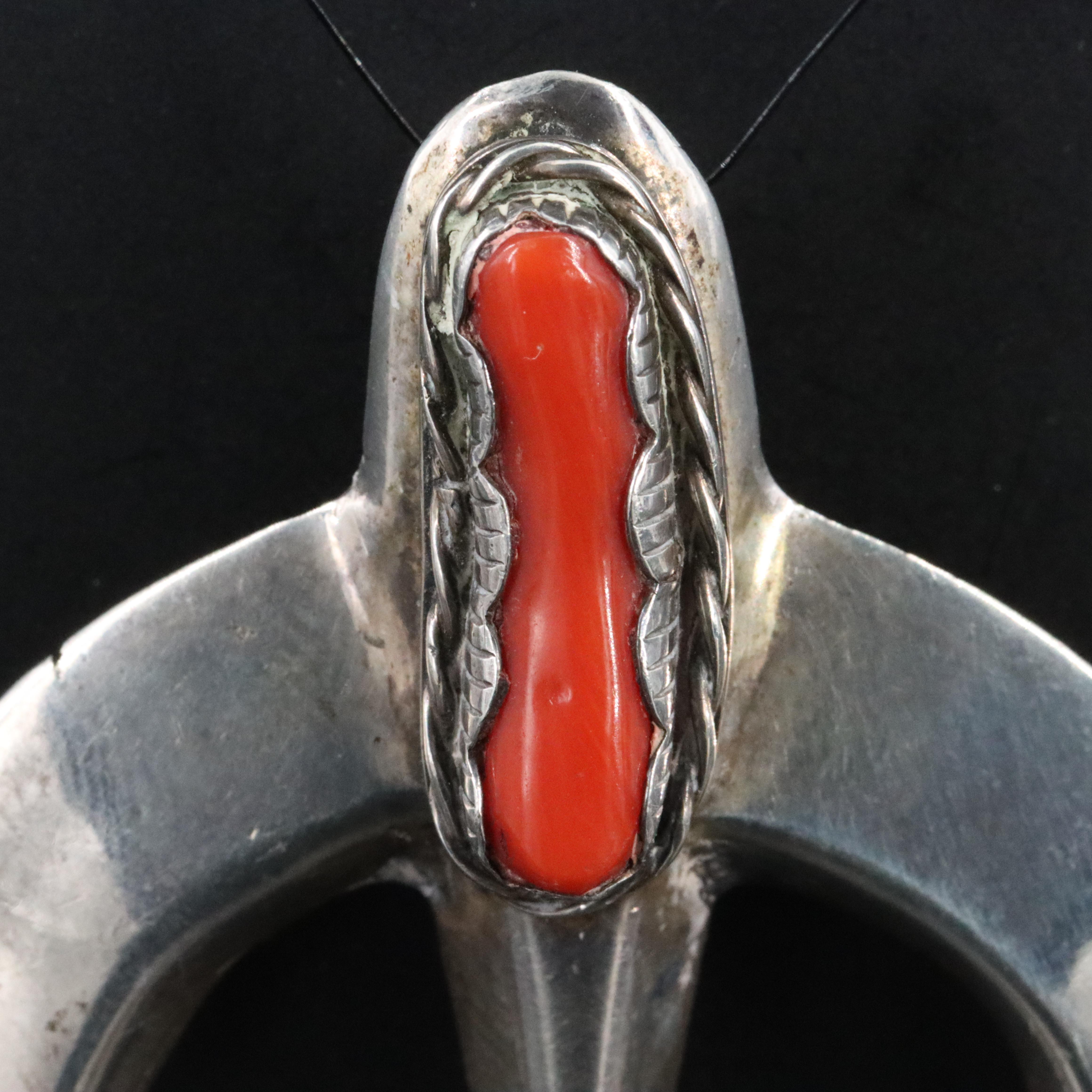 Southwestern Sterling Coral Naja Pendant