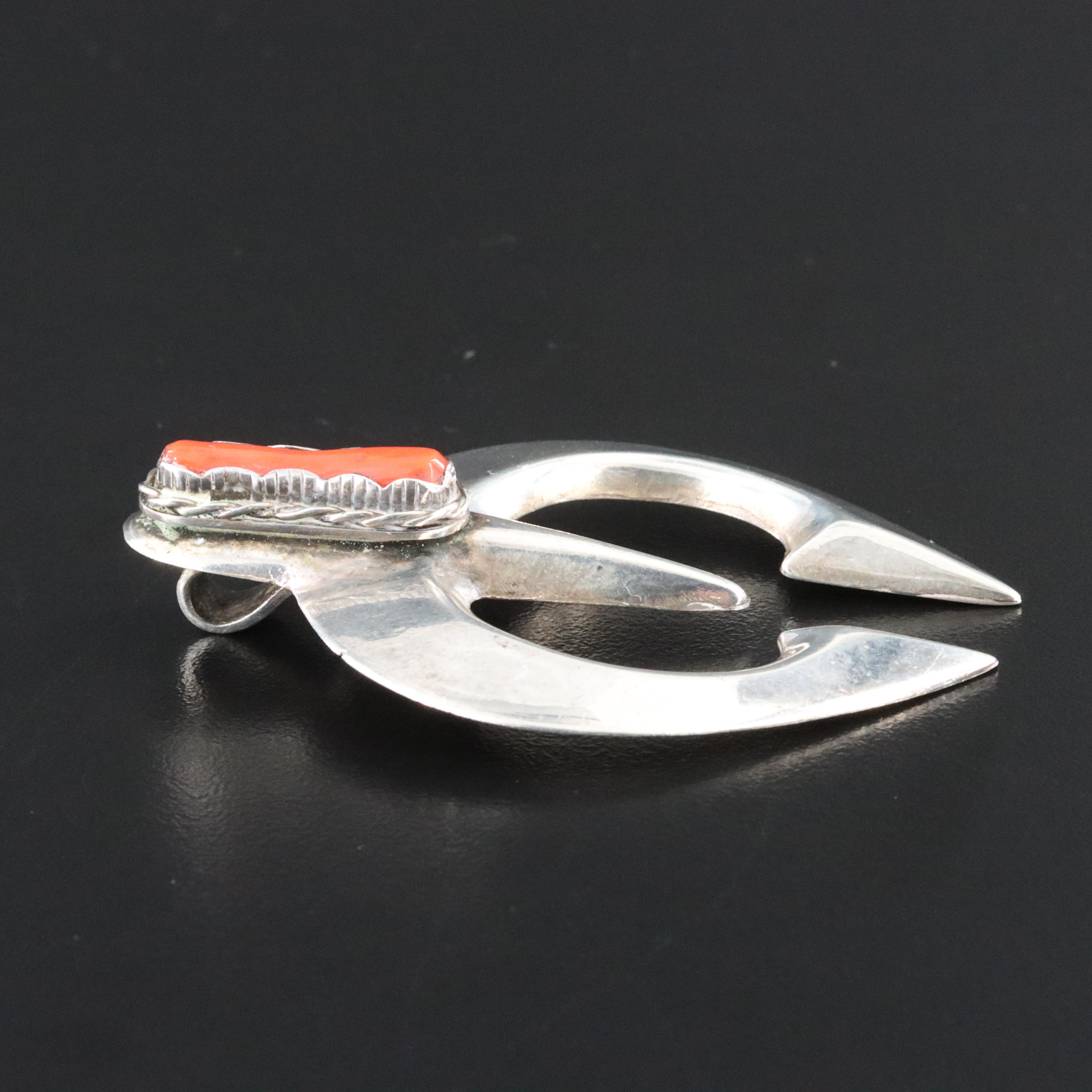 Southwestern Sterling Coral Naja Pendant