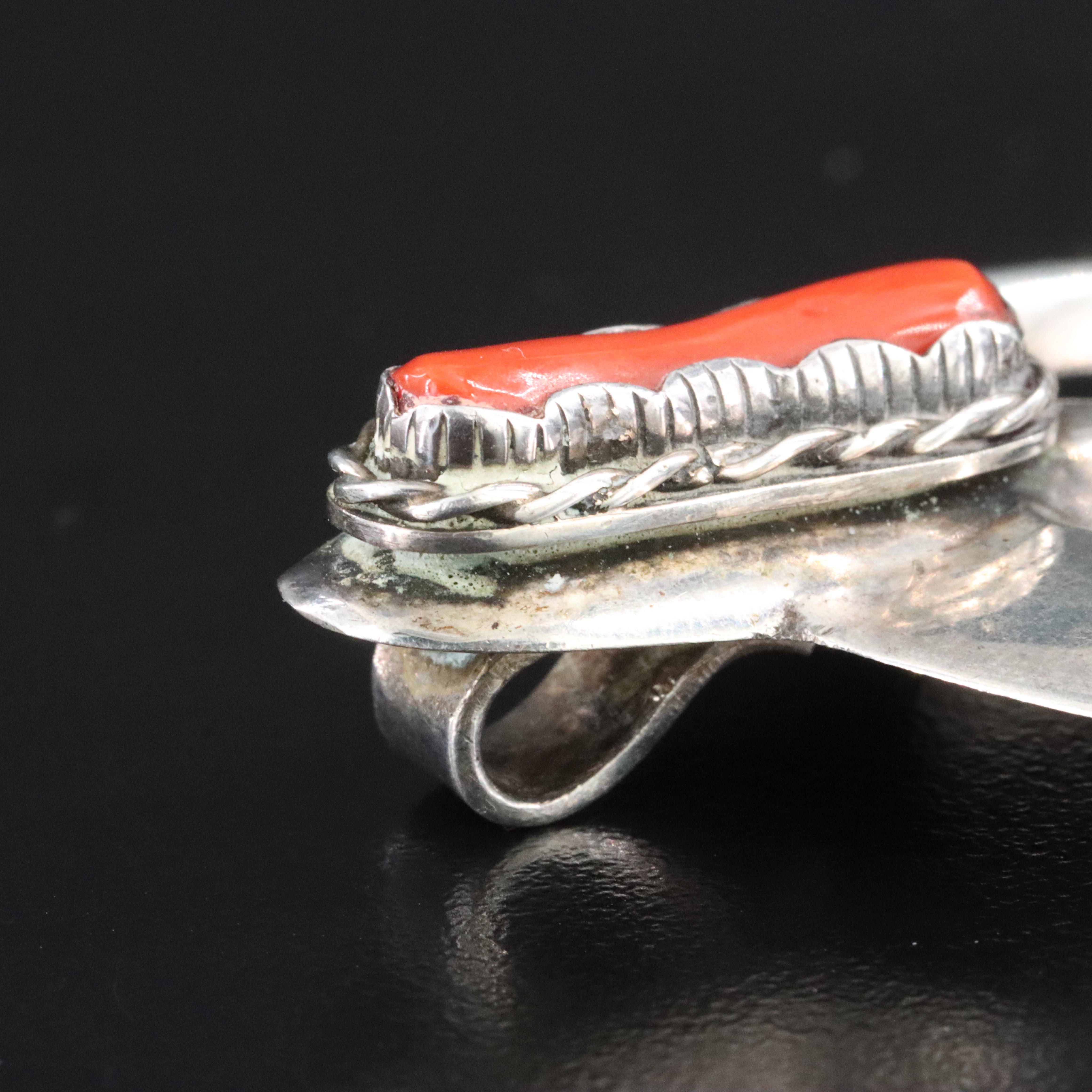 Southwestern Sterling Coral Naja Pendant