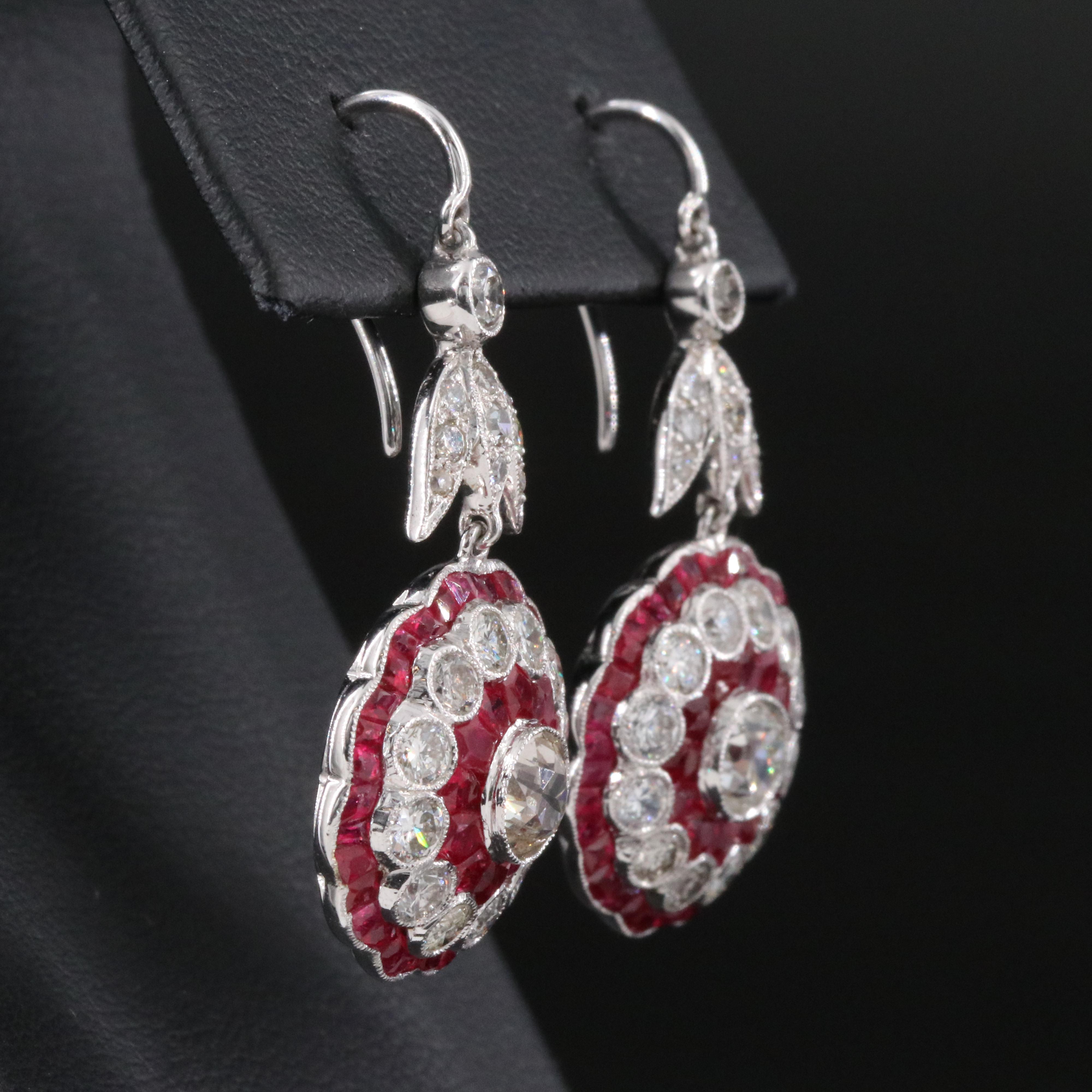 Art Deco 18K 3.09 CTW Diamond and Ruby Floral Earrings