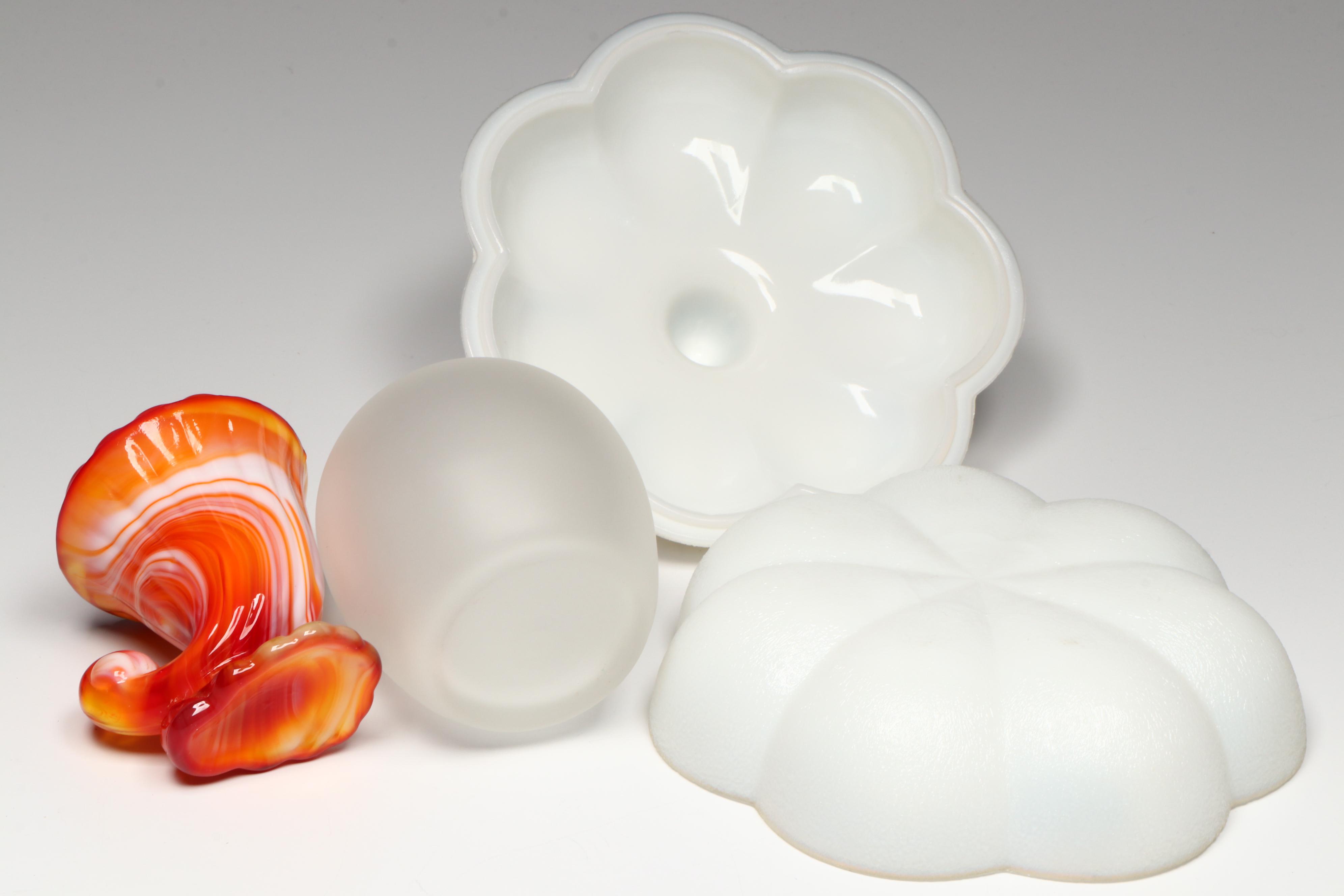 Pewter Pedestal Bowl with Trivet, Glass Figurines and Bell