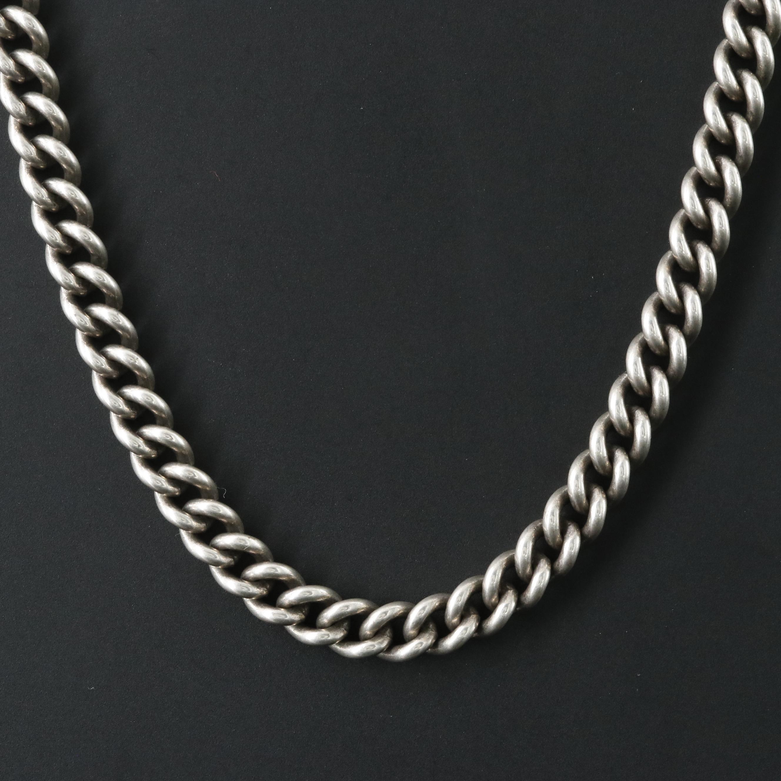 Sterling Curb Chain Necklace with Diamond Clasp Attributed to Sheryl Lowe