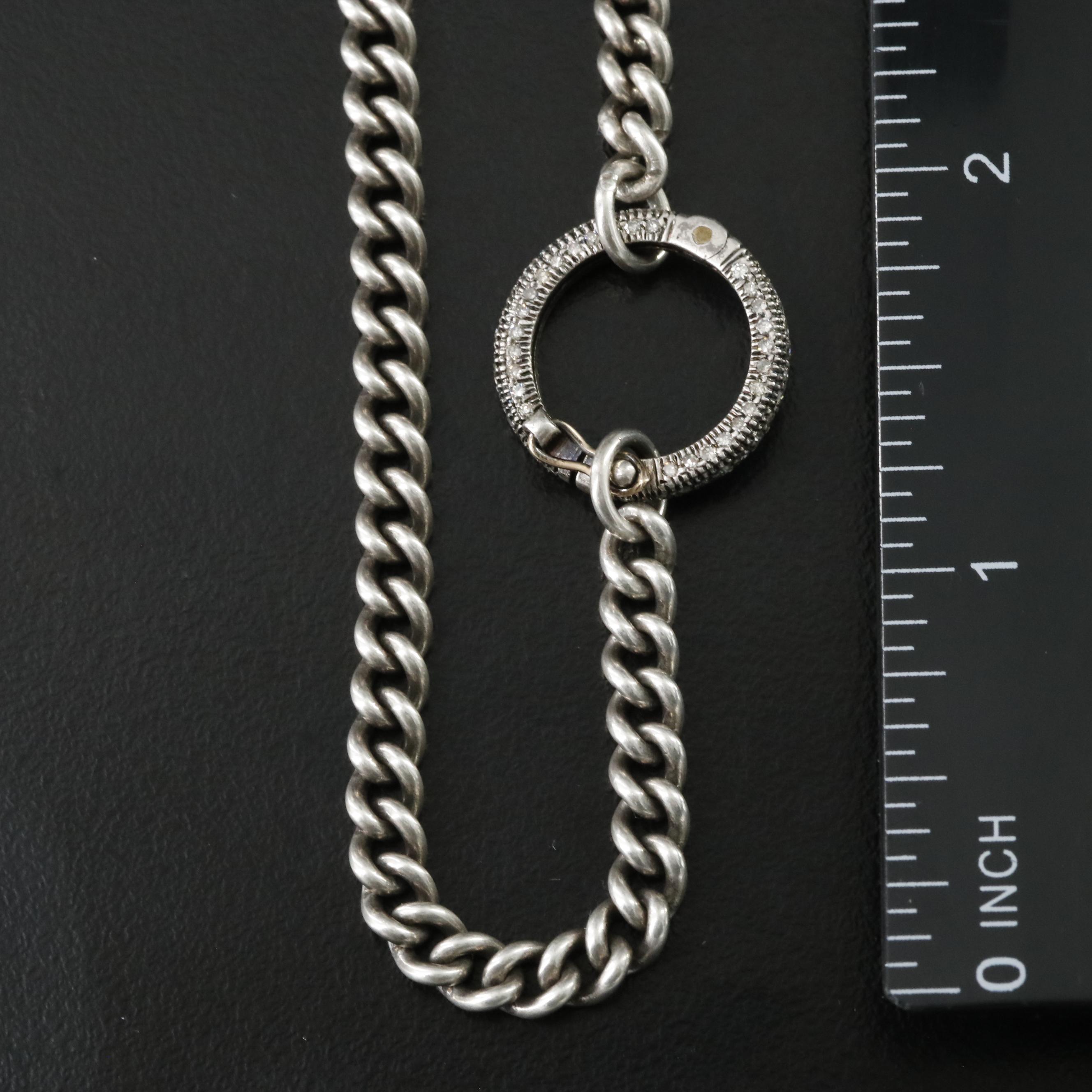 Sterling Curb Chain Necklace with Diamond Clasp Attributed to Sheryl Lowe