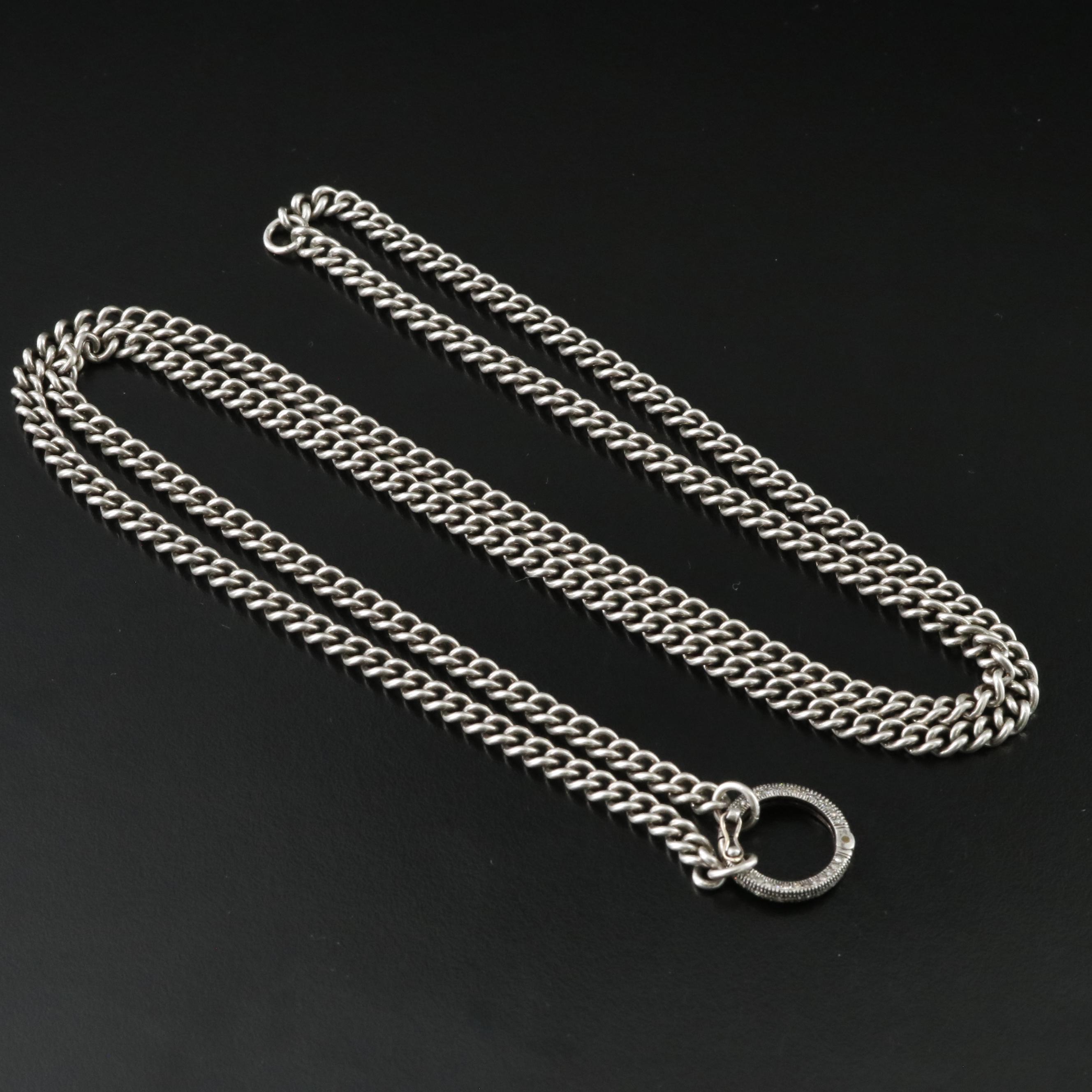 Sterling Curb Chain Necklace with Diamond Clasp Attributed to Sheryl Lowe