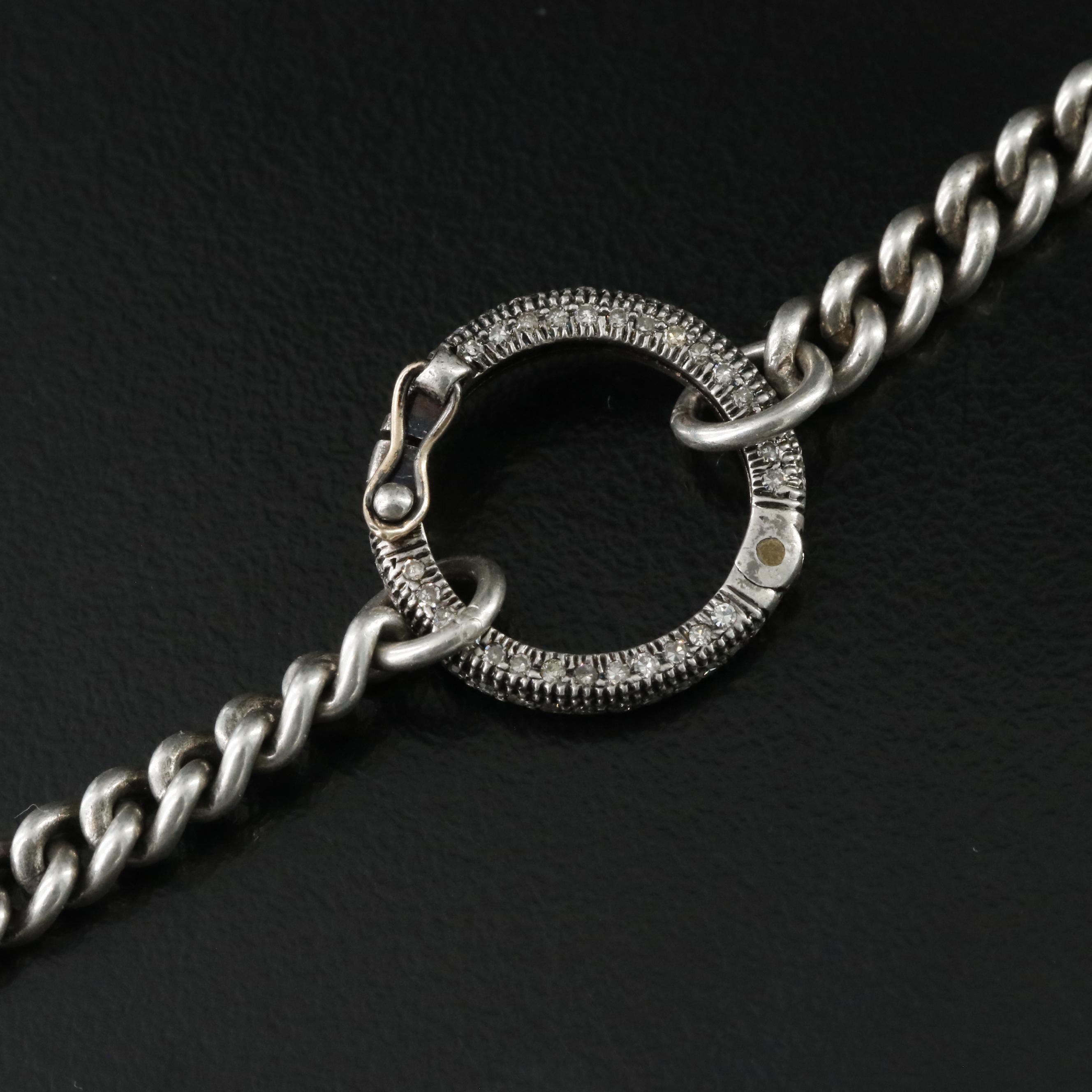 Sterling Curb Chain Necklace with Diamond Clasp Attributed to Sheryl Lowe