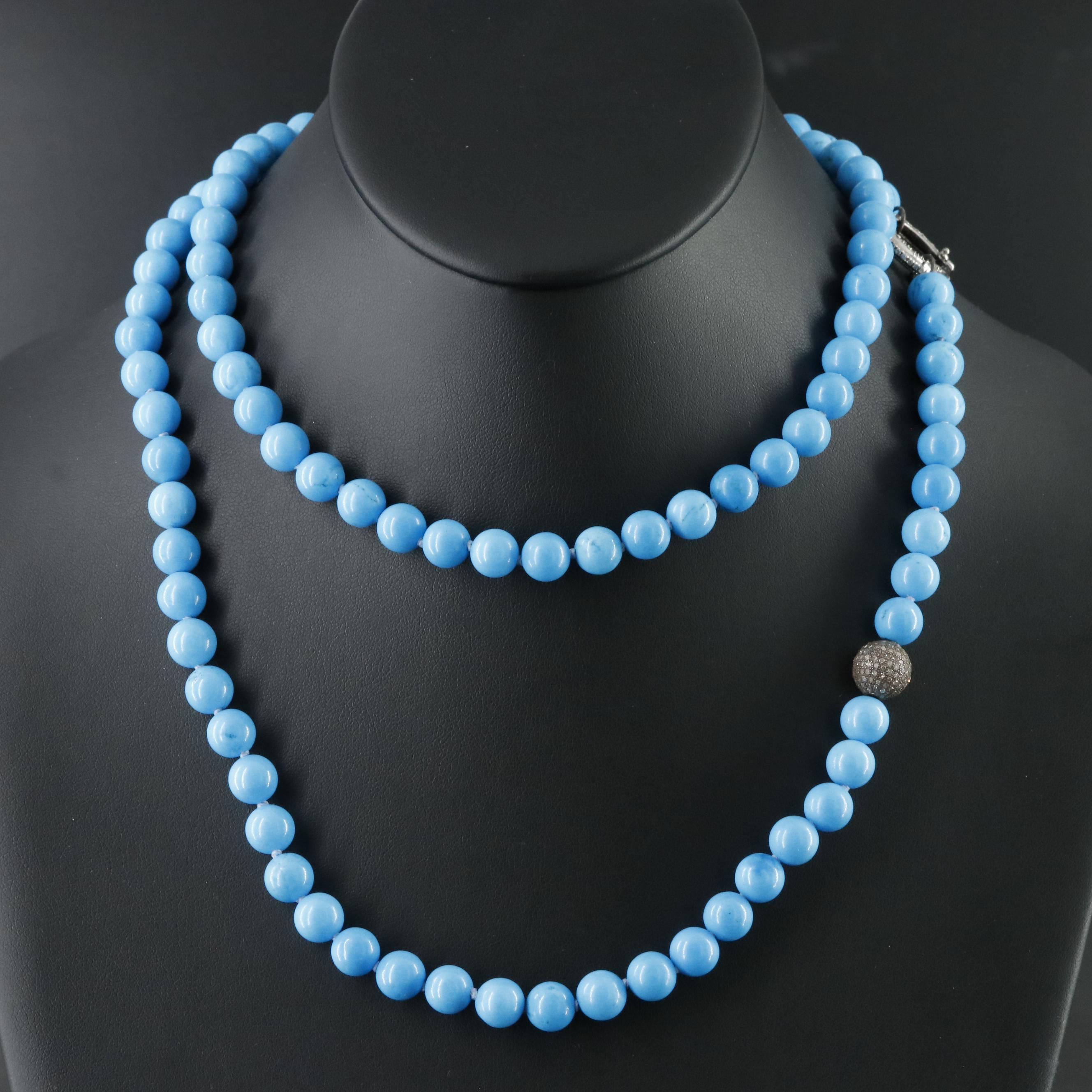 Sheryl Lowe Sterling Faux Turquoise Necklace with Diamond Pavé Bead Accent