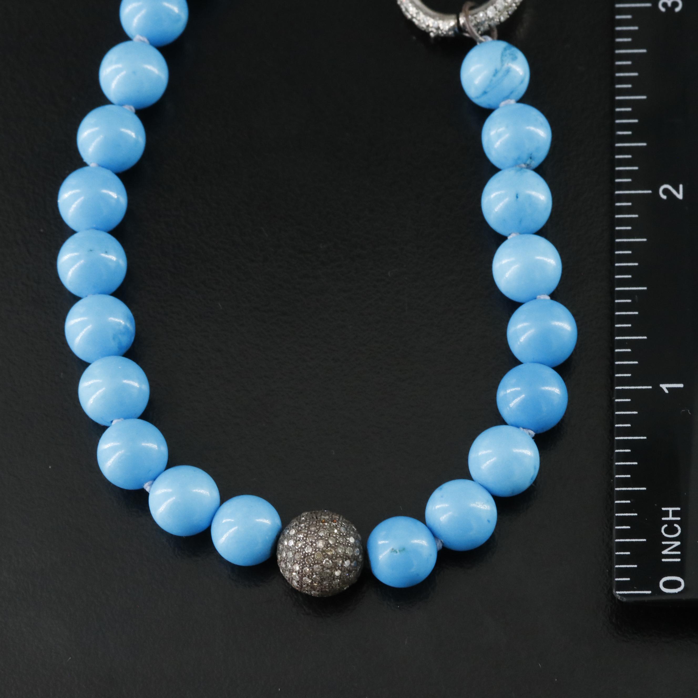 Sheryl Lowe Sterling Faux Turquoise Necklace with Diamond Pavé Bead Accent