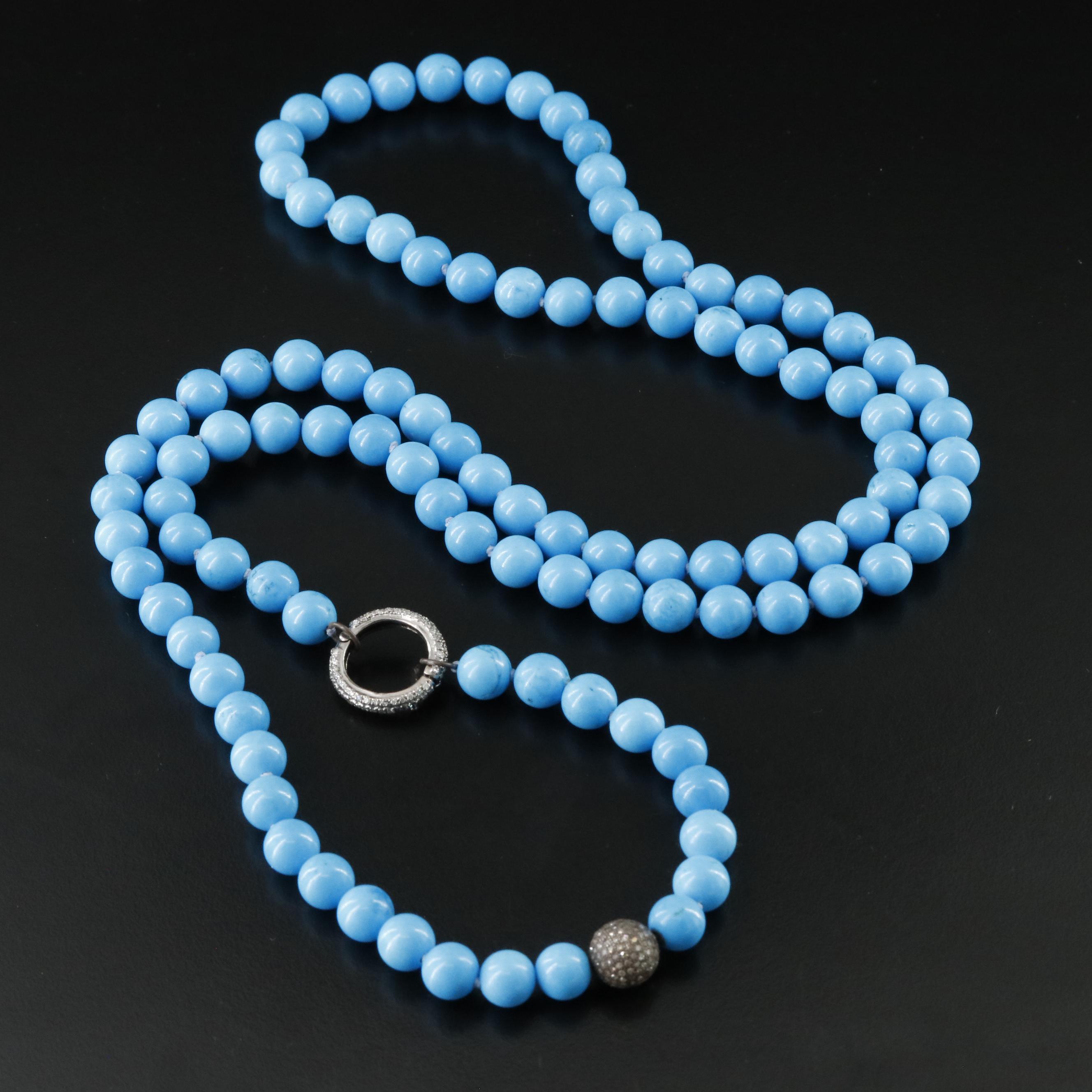 Sheryl Lowe Sterling Faux Turquoise Necklace with Diamond Pavé Bead Accent