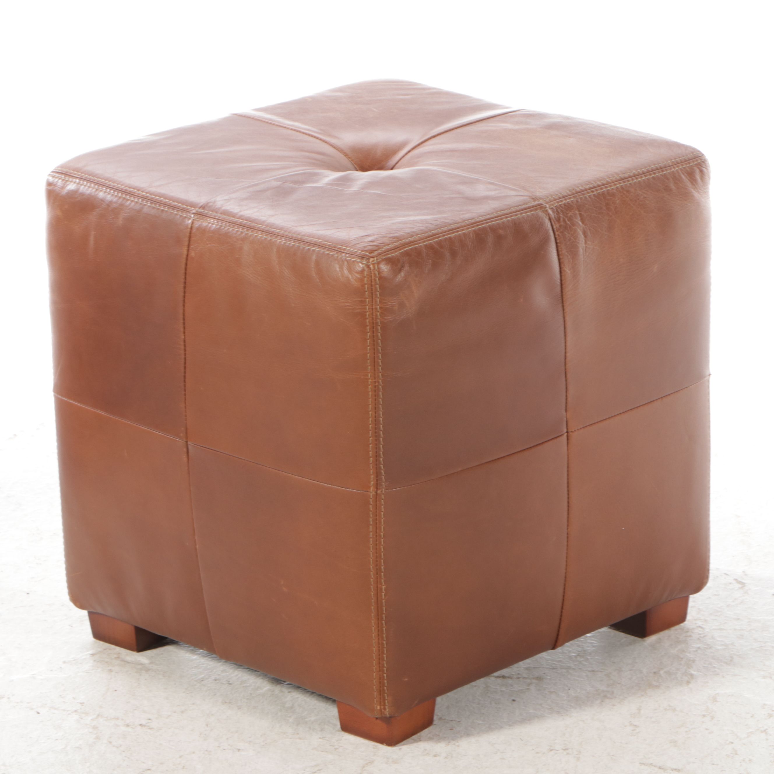Pair of Contemporary Faux Leather Poufs