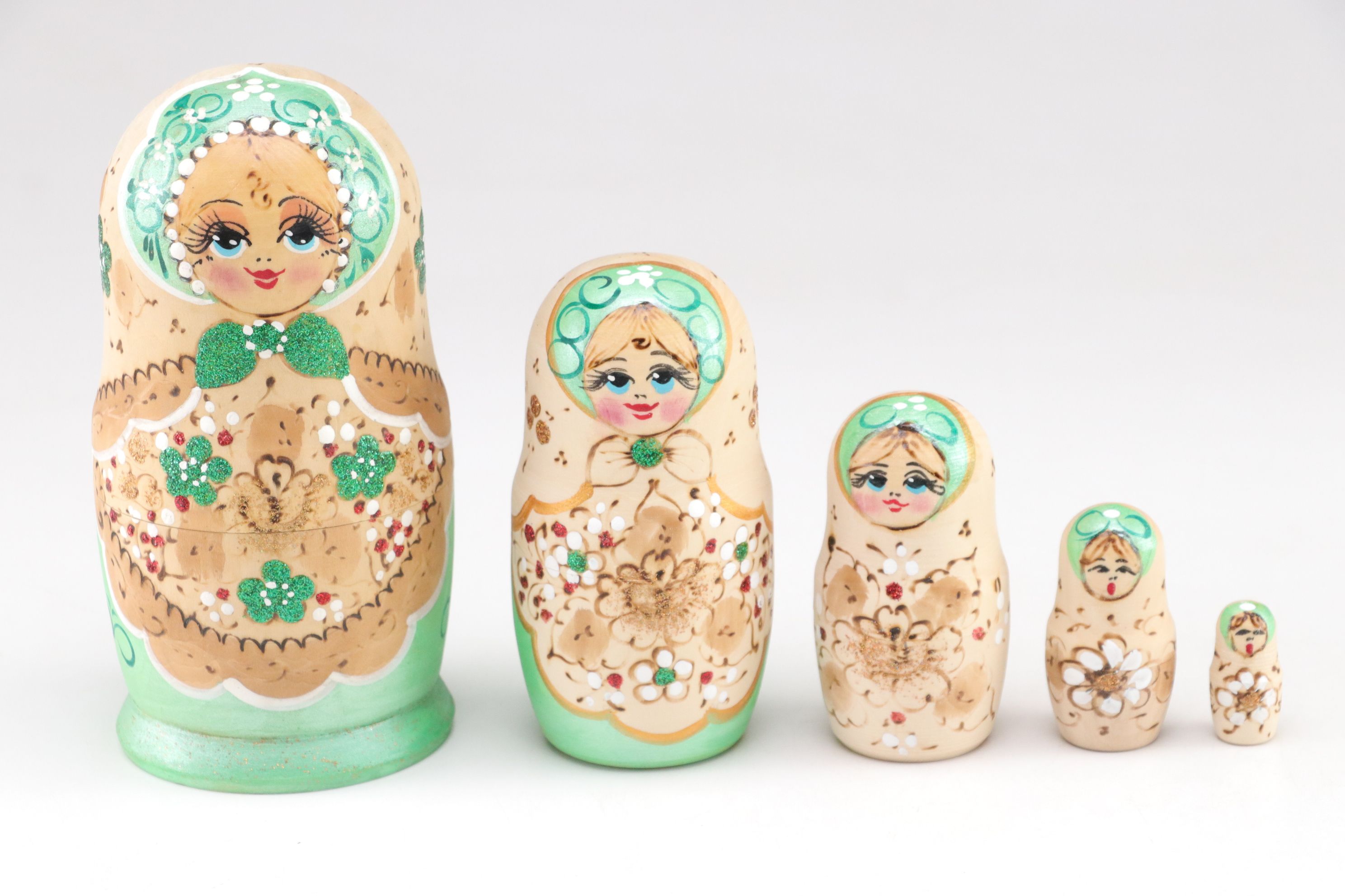 Russian Hand-Painted Wooden Matryoshka Nesting Dolls