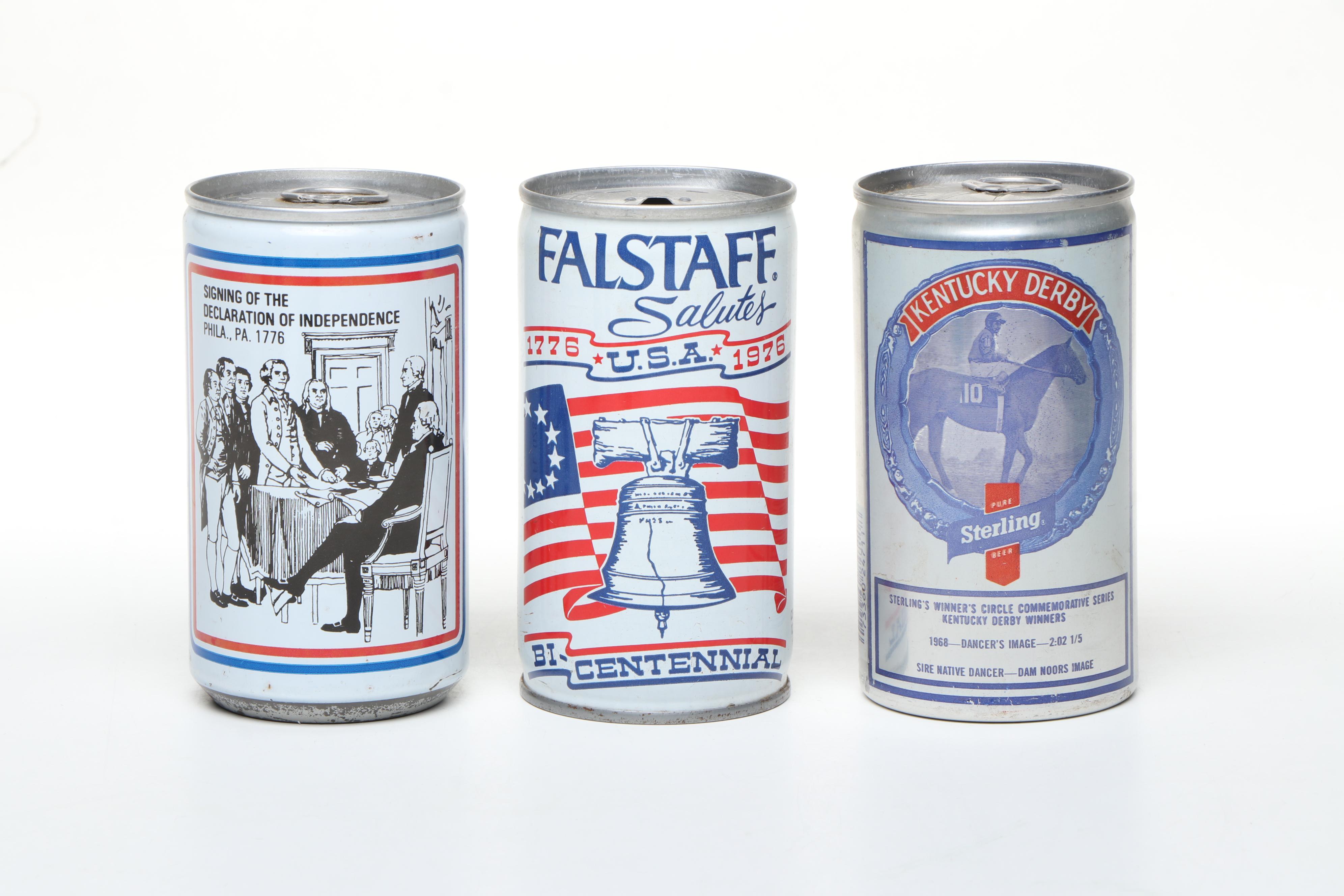 Commemorative 1975 Steelers Victory Beer Can with More Cans and Bottles