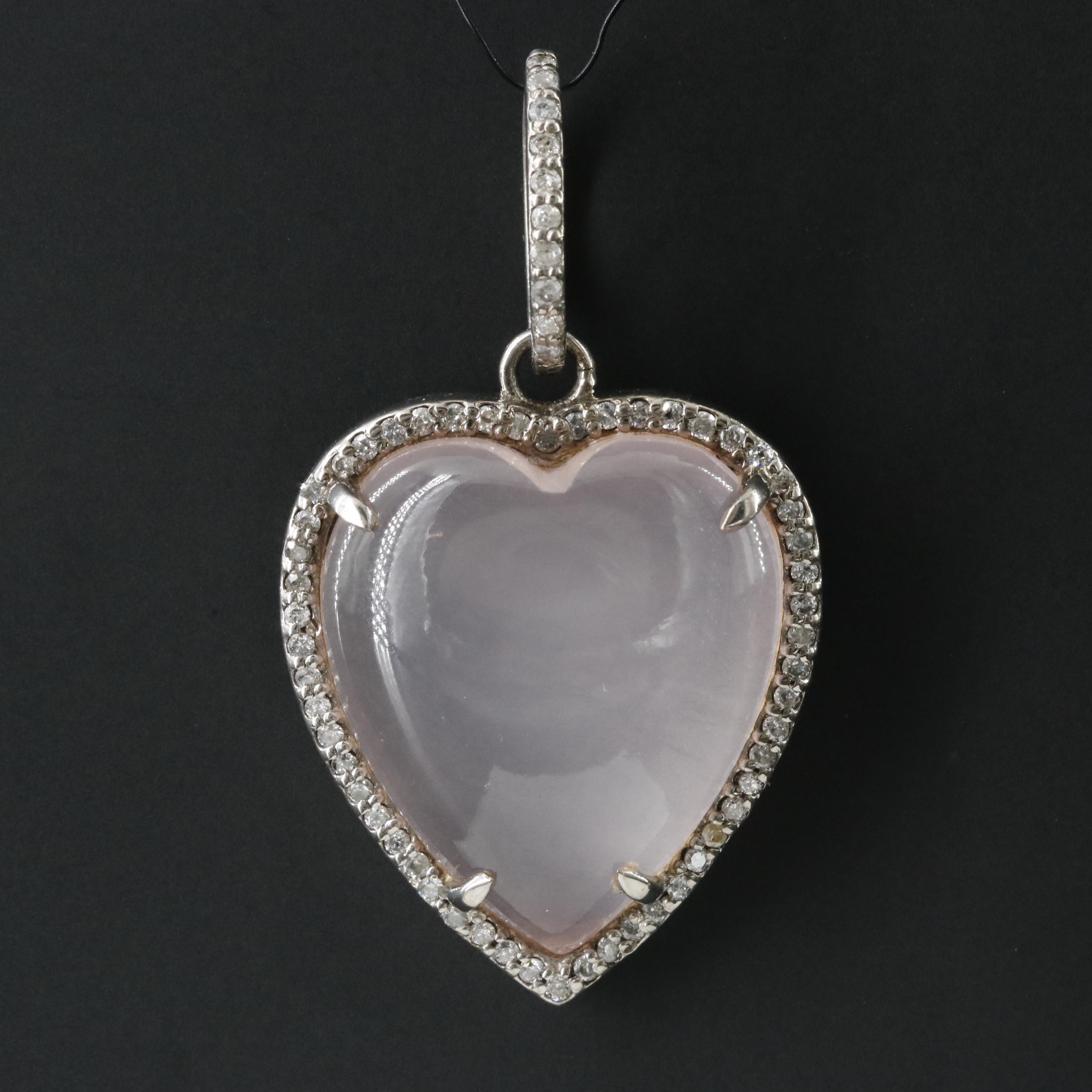 Sheryl Lowe Sterling Rose Quartz and Diamond Heart Pendant