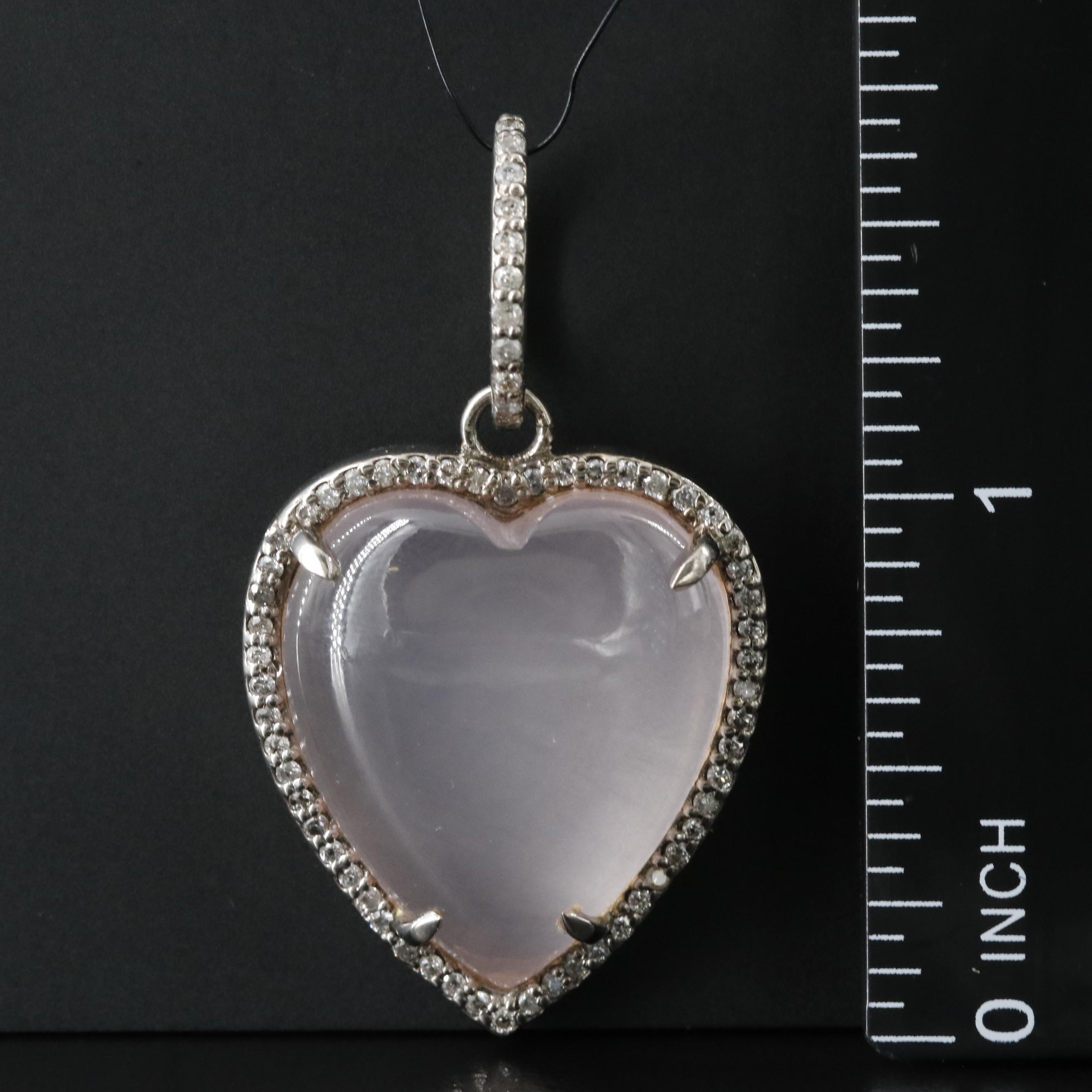 Sheryl Lowe Sterling Rose Quartz and Diamond Heart Pendant