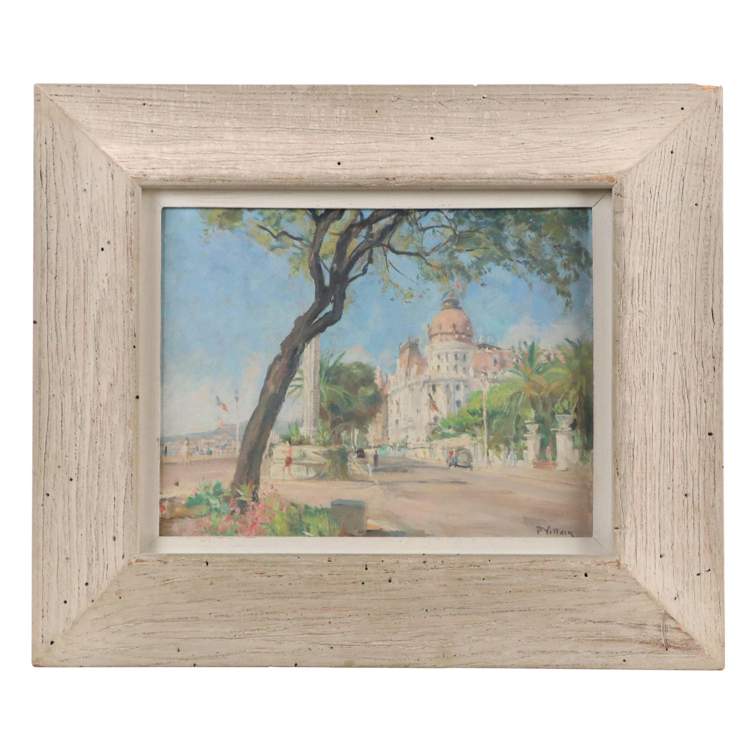 Pierre Villain French Cityscape Oil Painting "Promenade des Anglais"