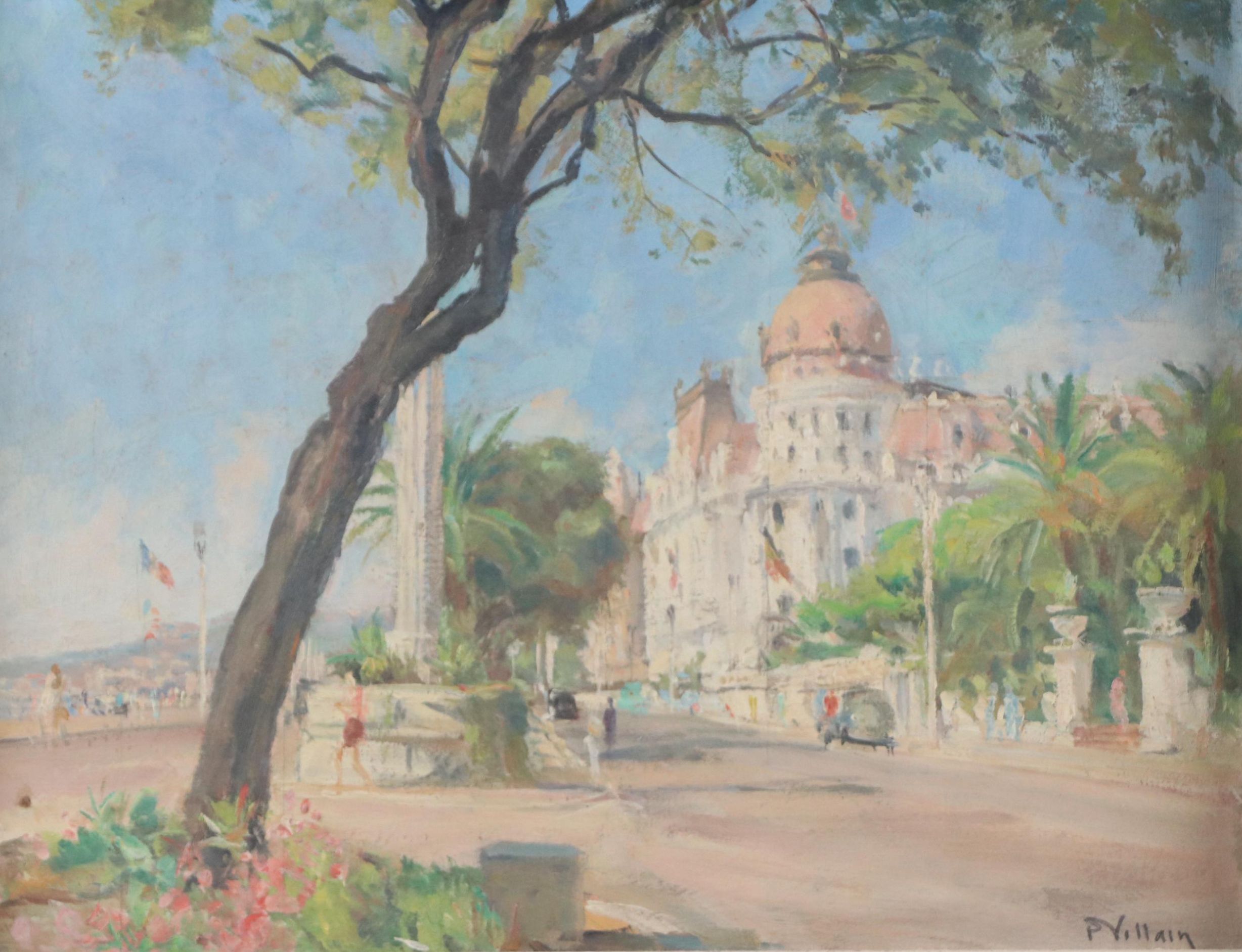 Pierre Villain French Cityscape Oil Painting "Promenade des Anglais"