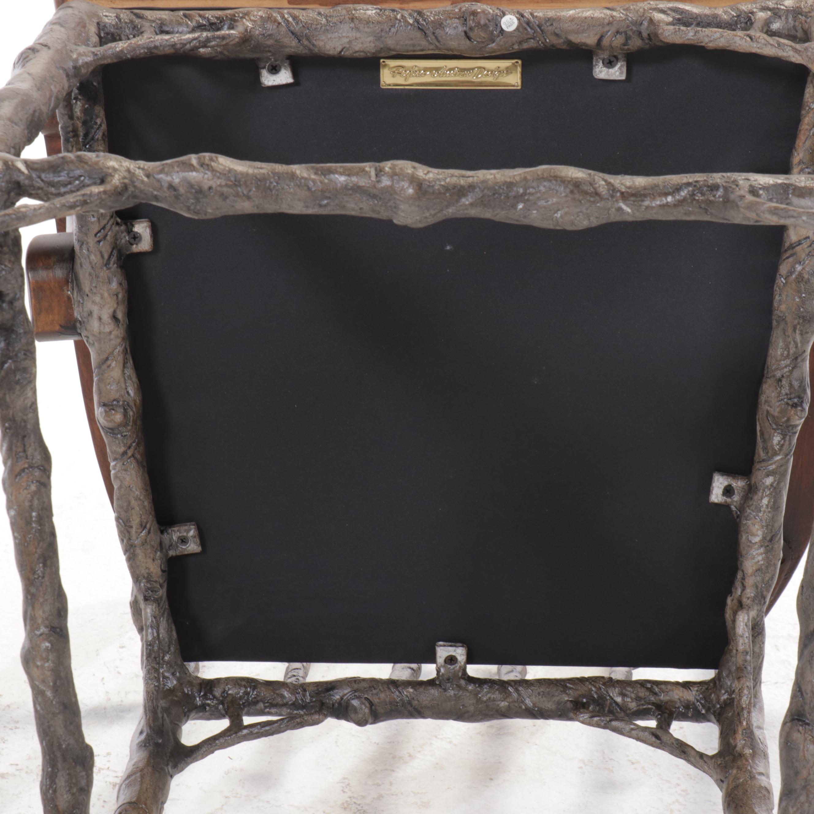 Regina-Andrew Design Cast Metal and Wood Faux Bois Style Barstools