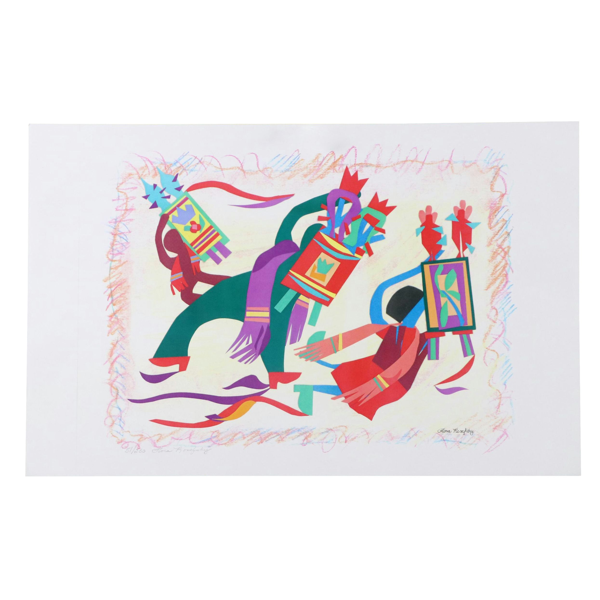 Flora Rosefsky Figural Stylized Photomechanical Print, Late 20th Century