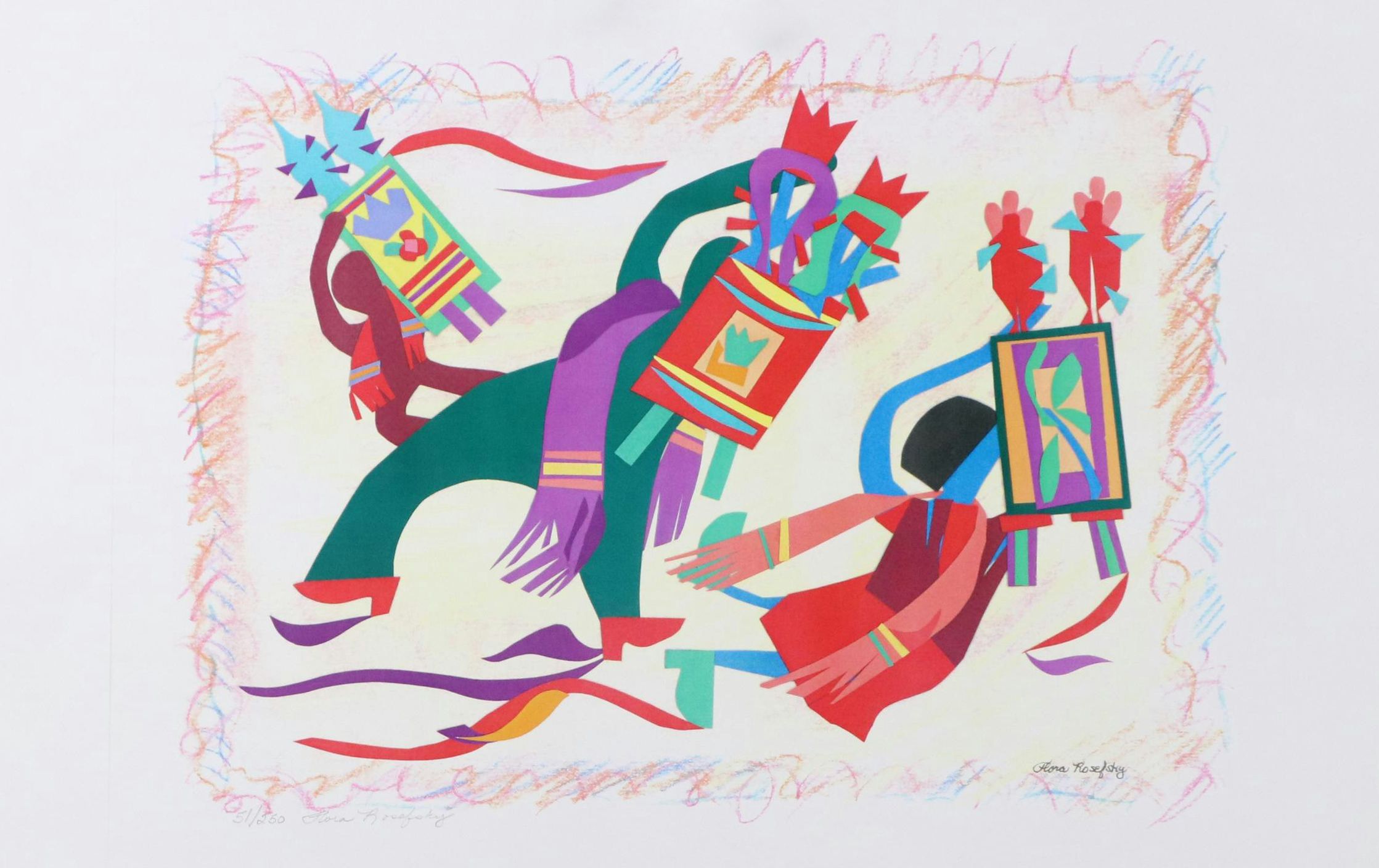 Flora Rosefsky Figural Stylized Photomechanical Print, Late 20th Century