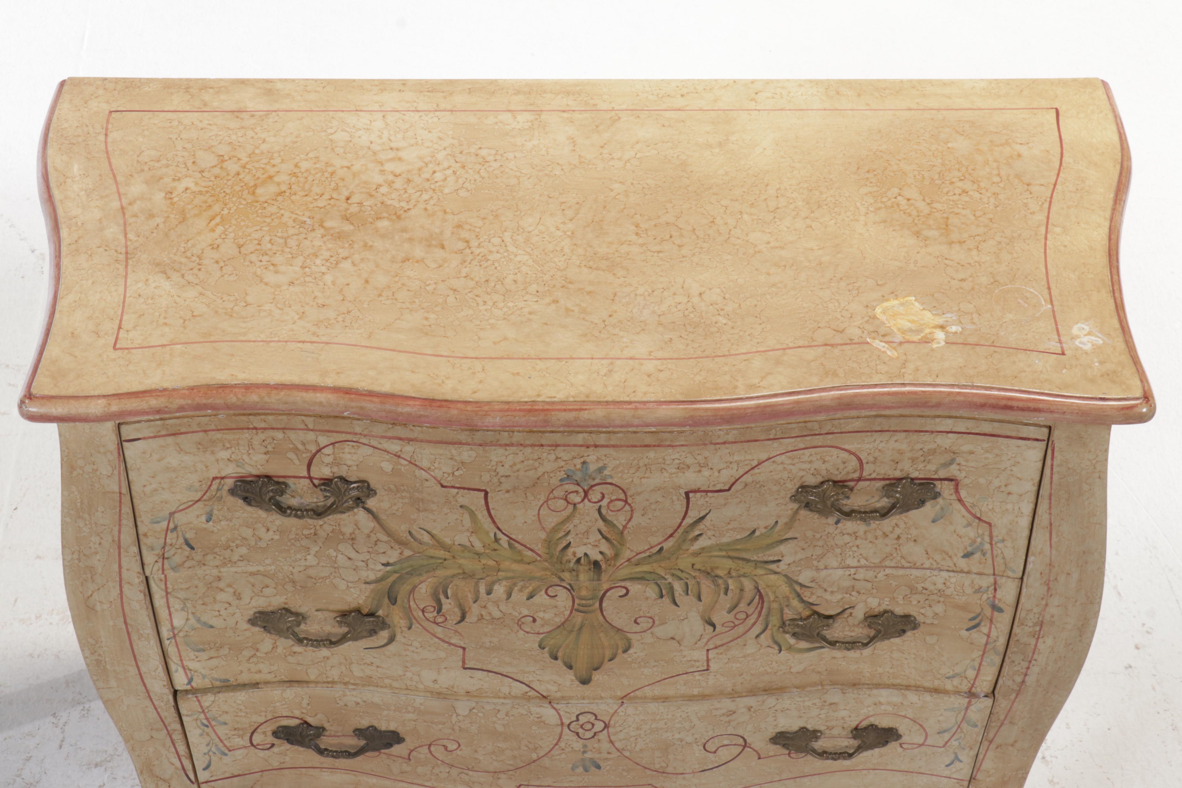 French Style Paint-Decorated Bombé Chest