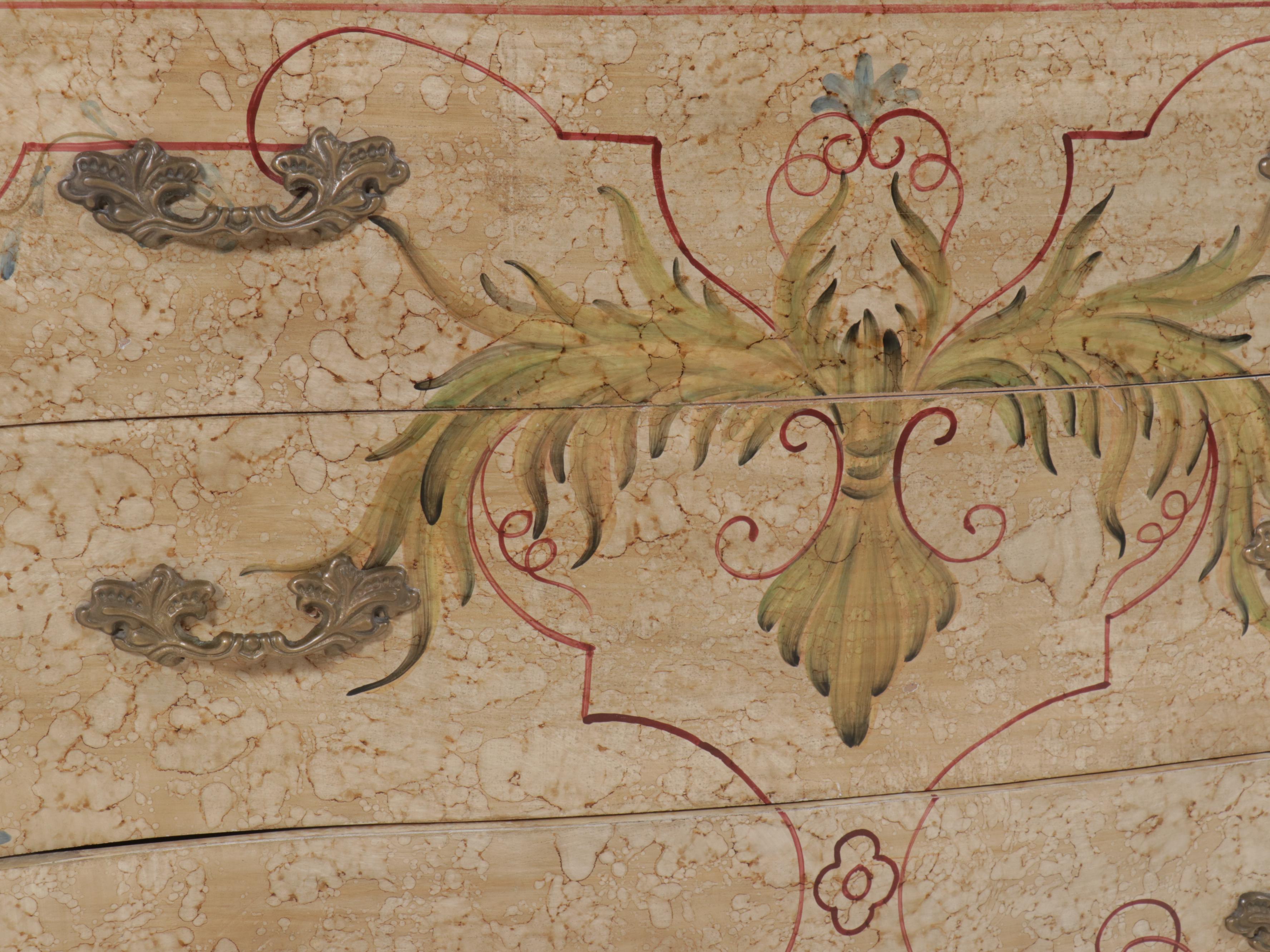 French Style Paint-Decorated Bombé Chest