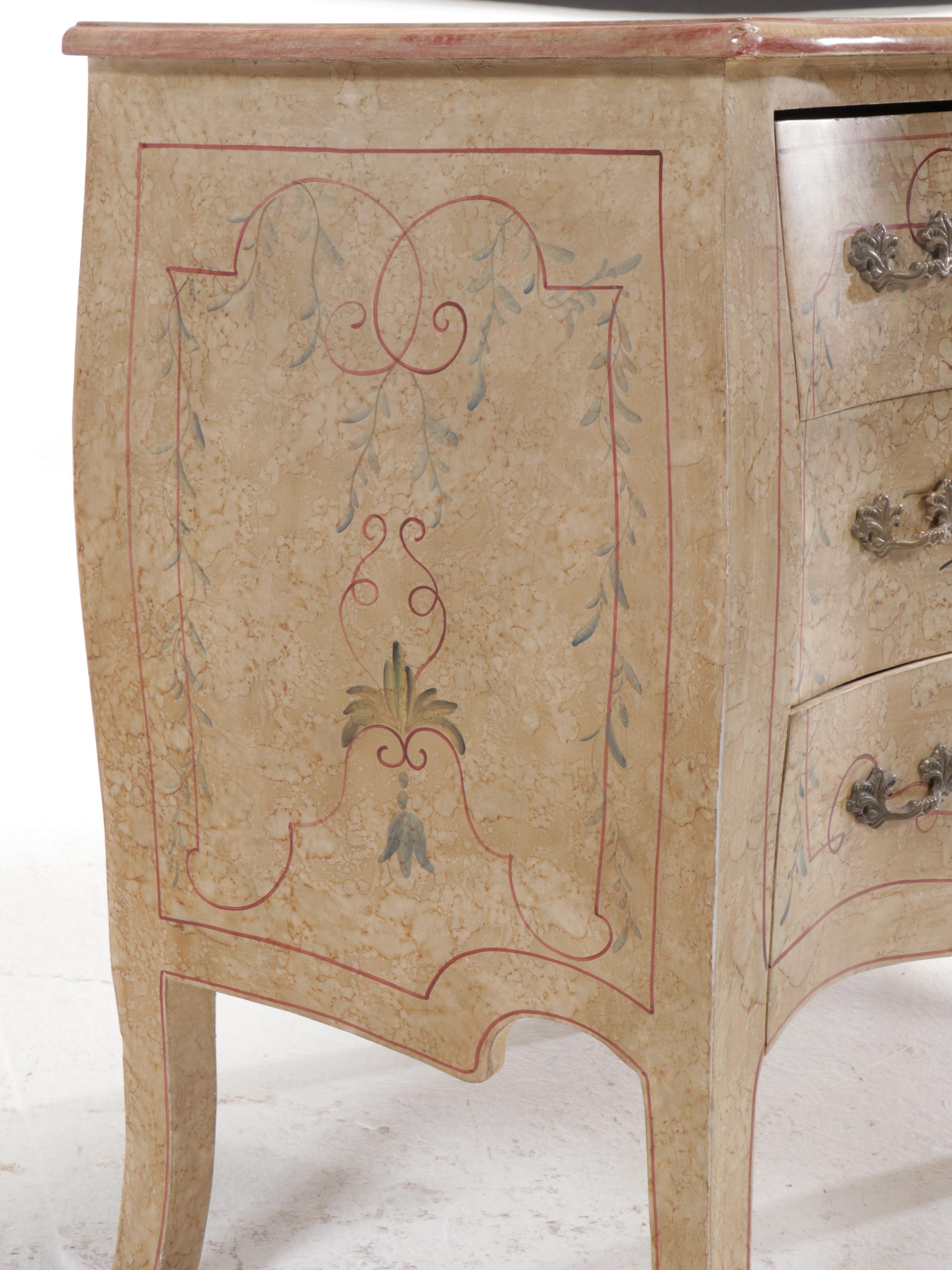 French Style Paint-Decorated Bombé Chest