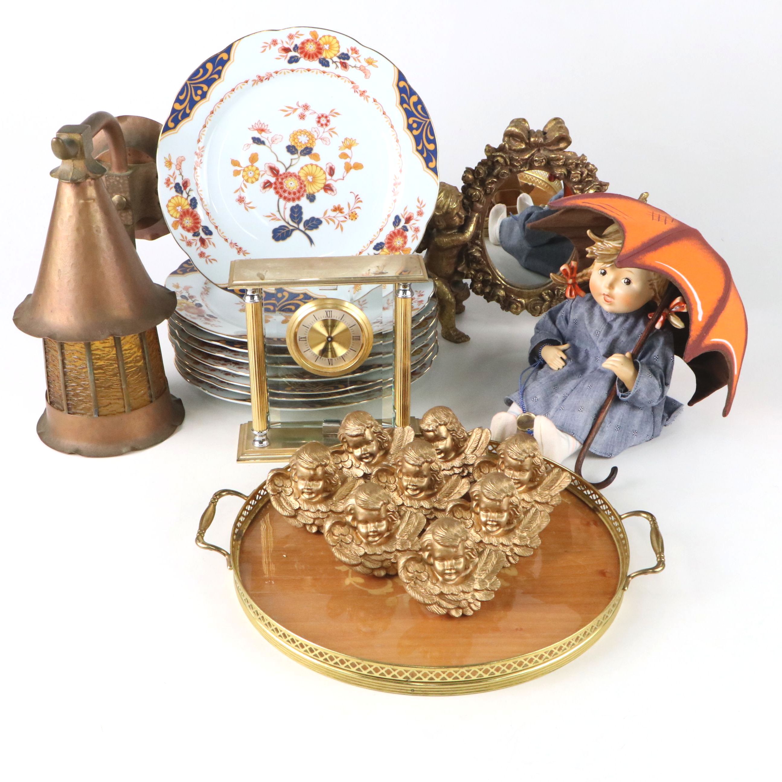 Goebel "Umbrella Girl" Doll with Copper Lantern Light and Other Home Décor