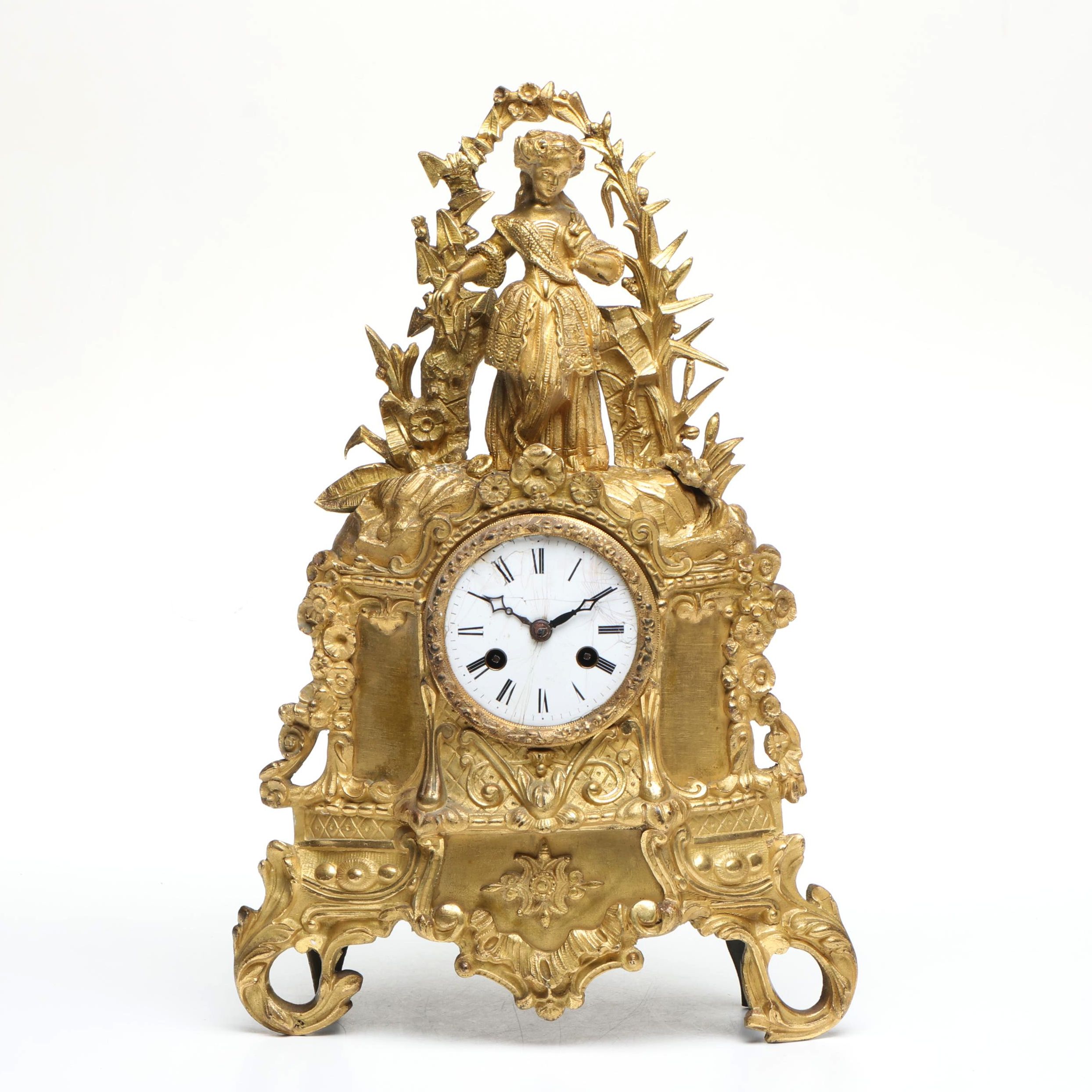 French Rococo Style Gilt Bronze Mantel Clock, 19th Century