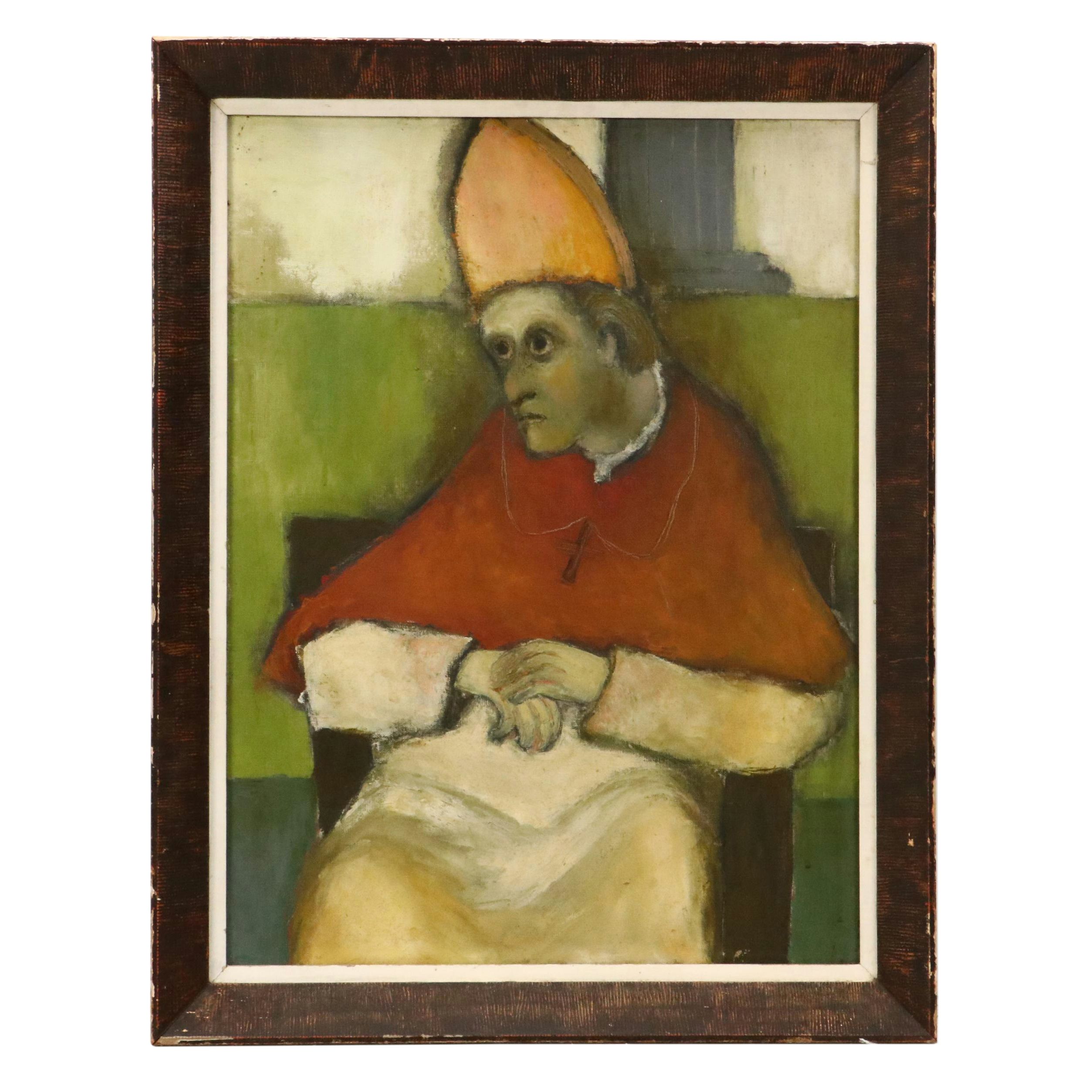 Stylized Portrait Oil Painting "Cardinale," 1958