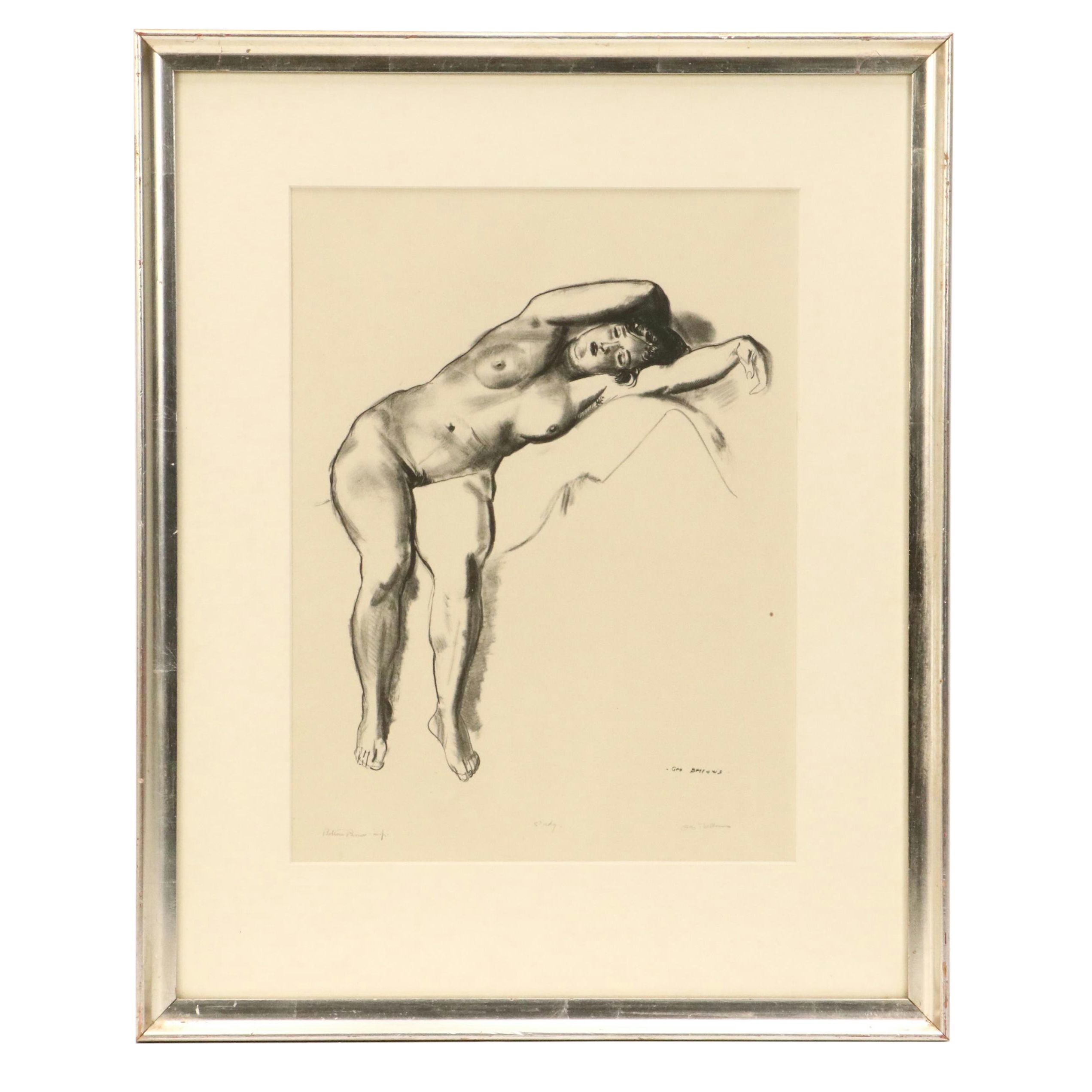 George Wesley Bellows Lithograph "Nude Study, Woman Stretched on Bed," 1924