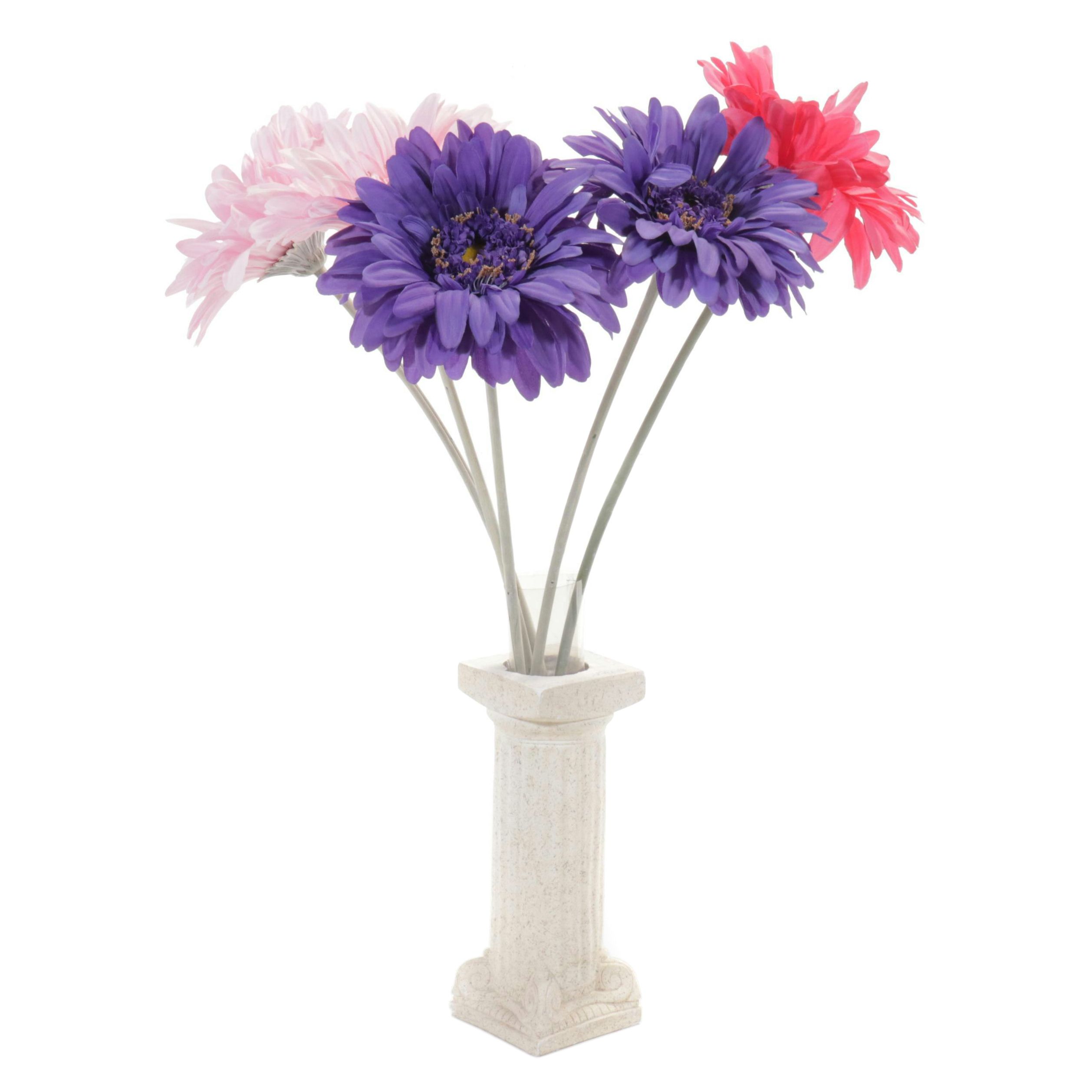 Classical Column Style Floor Vase with Oversized Flowers