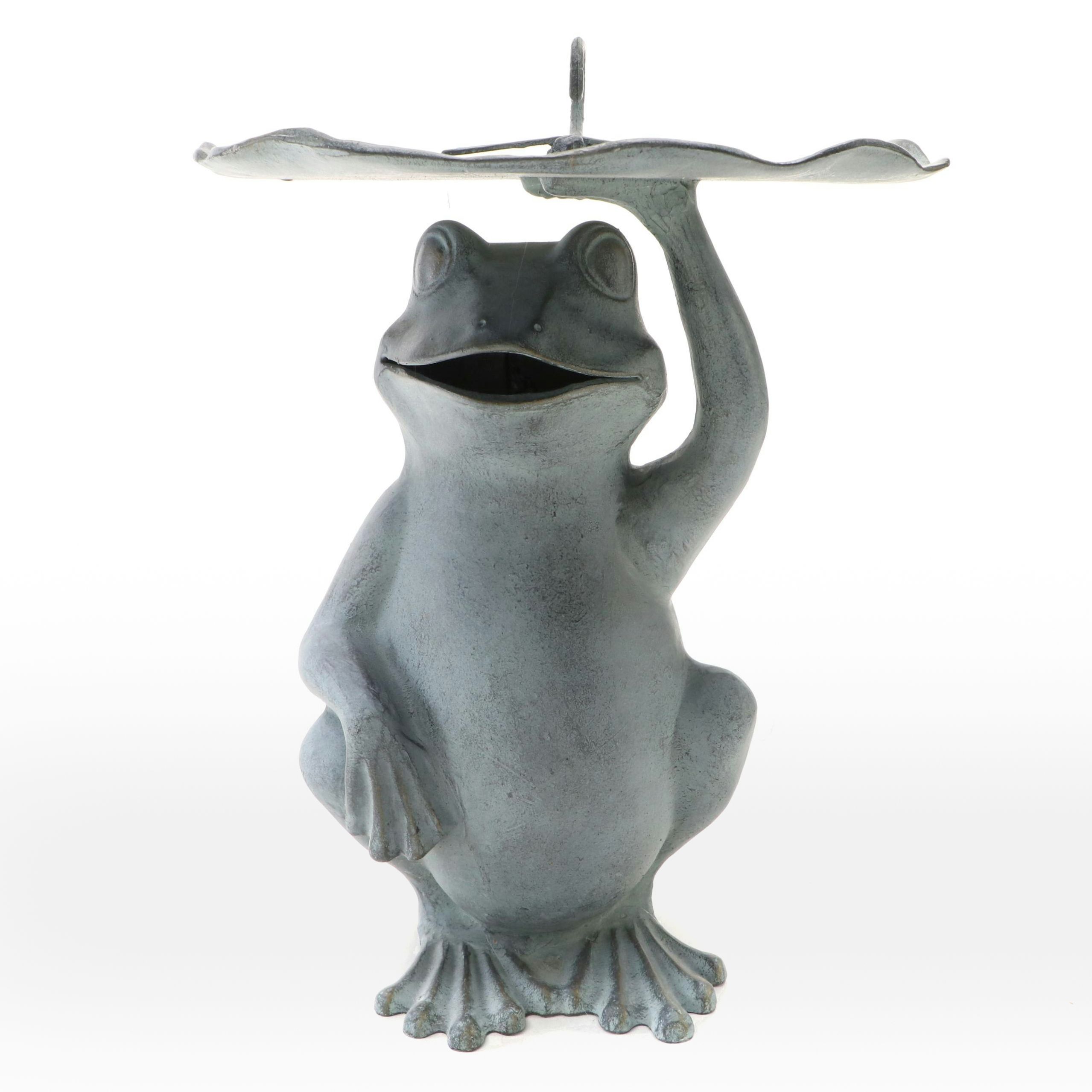 Frontgate Sitting Frog Patinated Metal Garden Décor Table or Birdseed Feeder