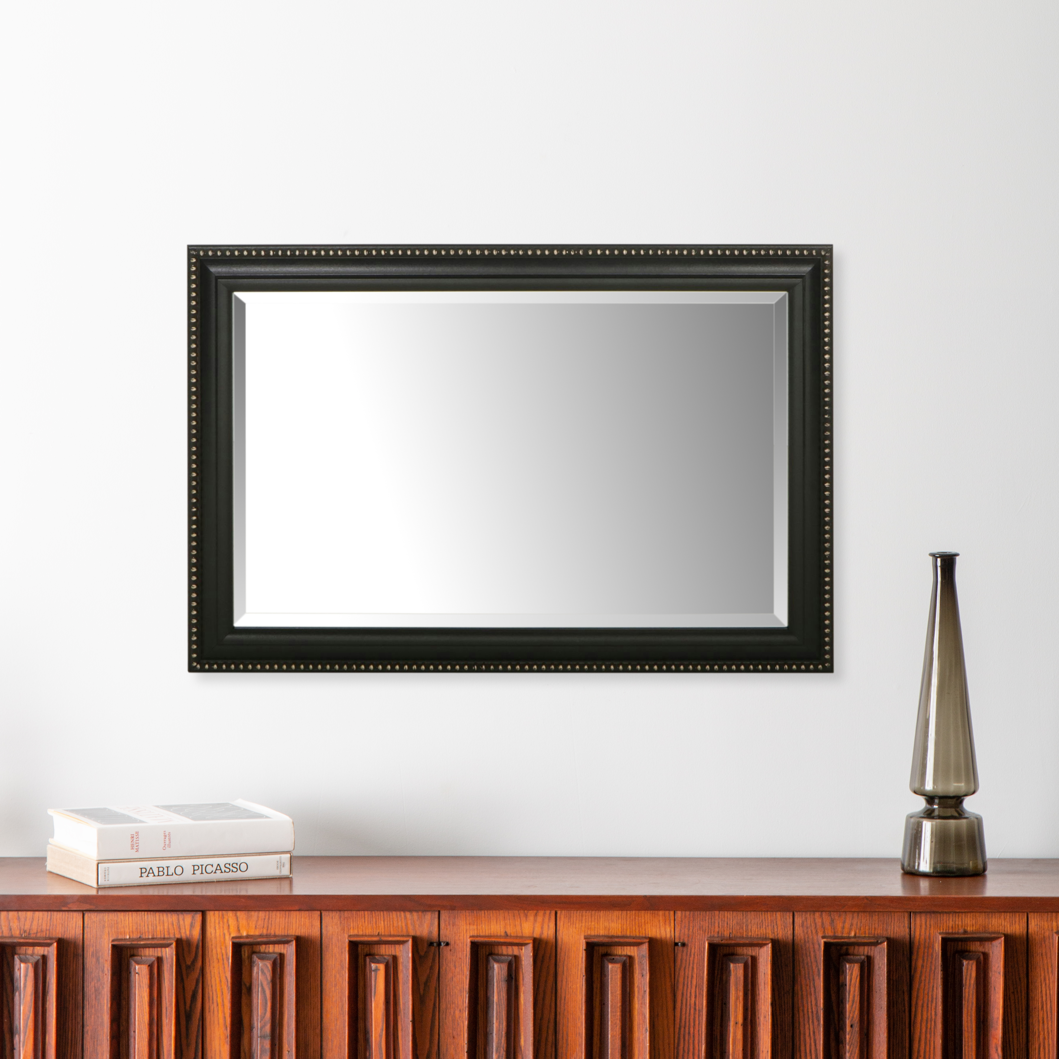 Antiqued Black with Faux Nailhead Trim Wall Mirror