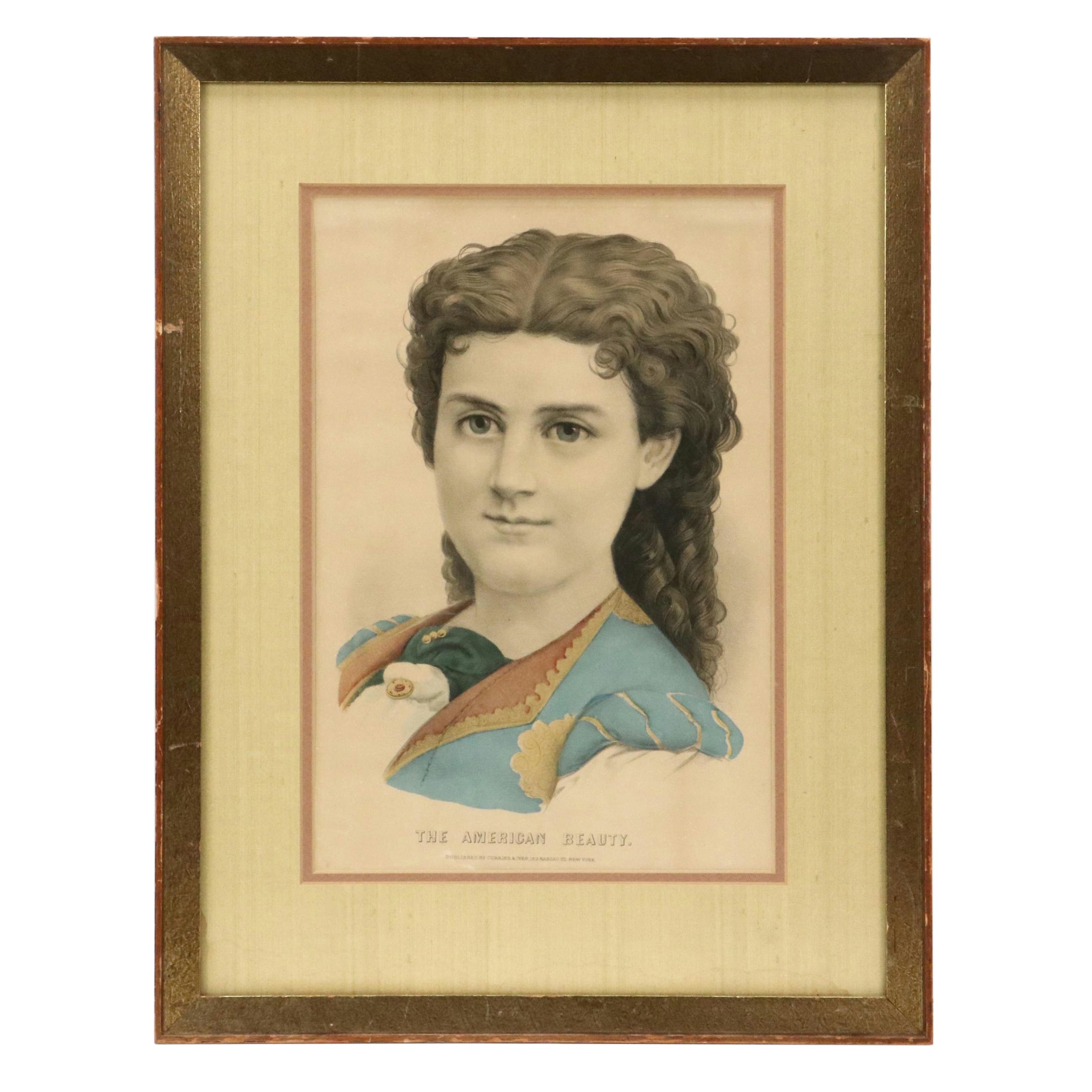 Currier and Ives Hand-Colored Lithograph "The American Beauty," 19th Century