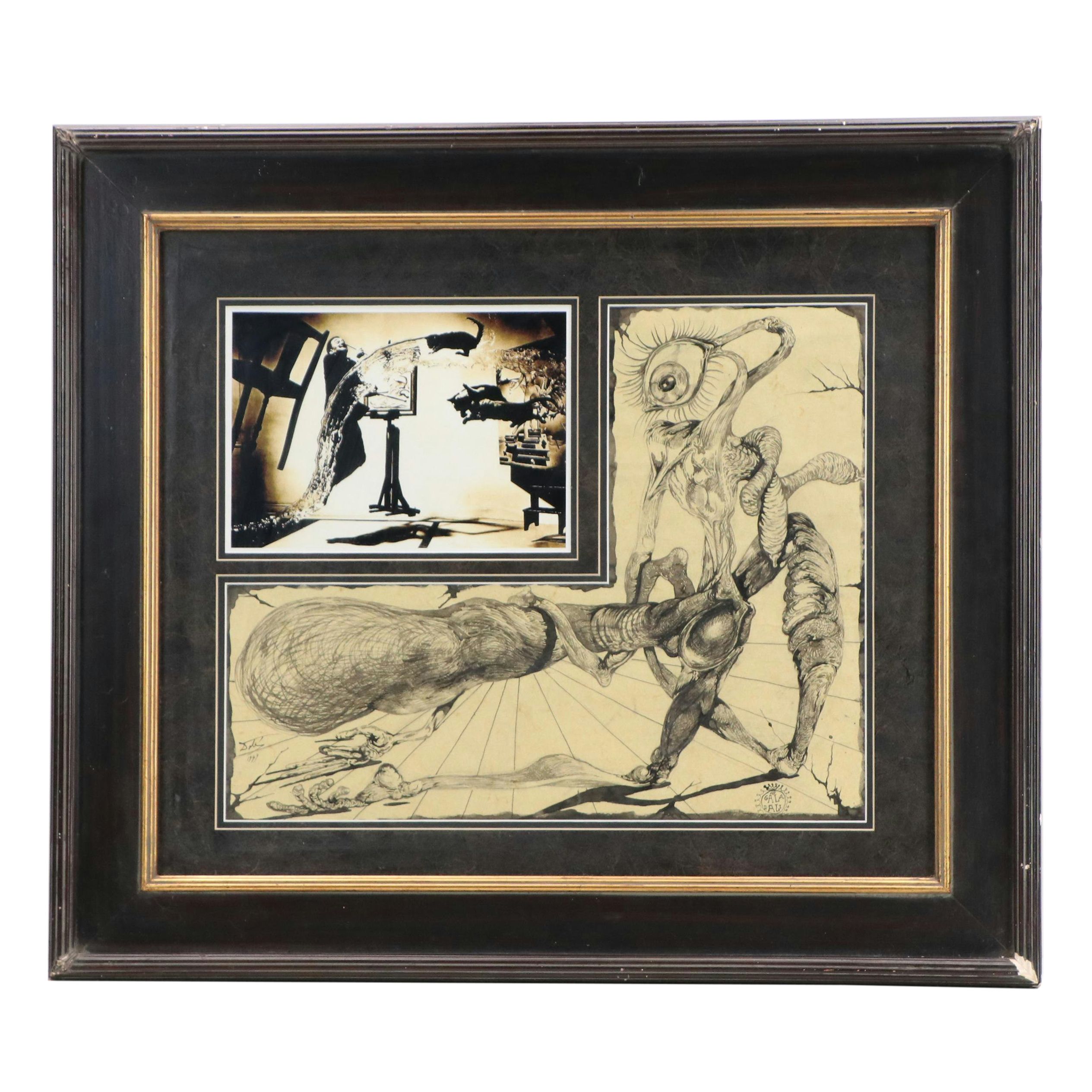 Salvador Dalí Surrealist Ink Drawing, 1949