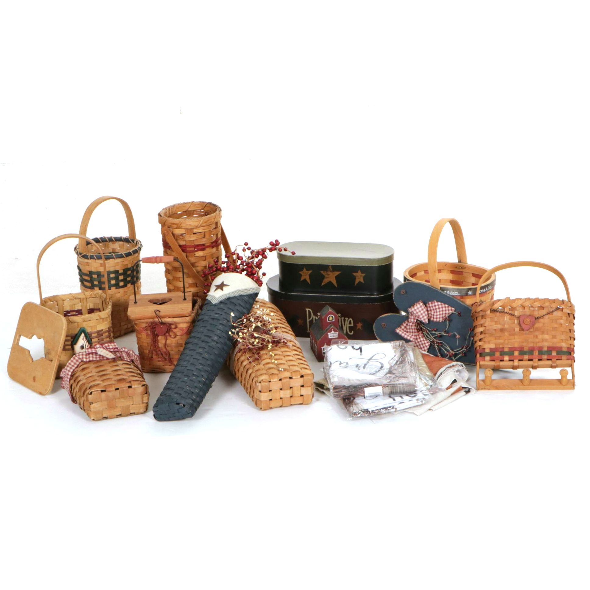 Wicker Baskets with Wall Hangings and Other Home Decor